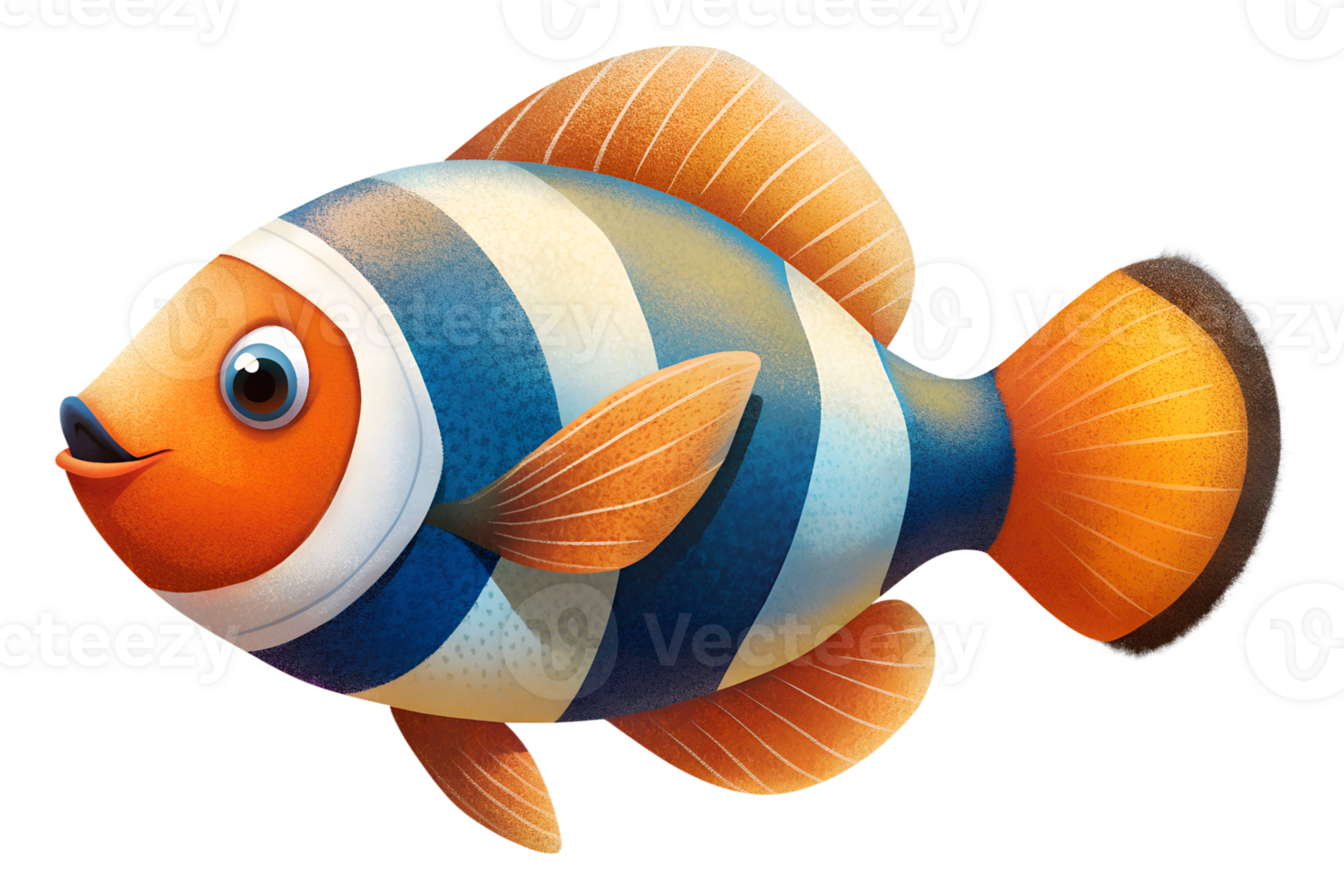 Digital painting style illustration of Skunk clownfish fish isolated on transparent background png