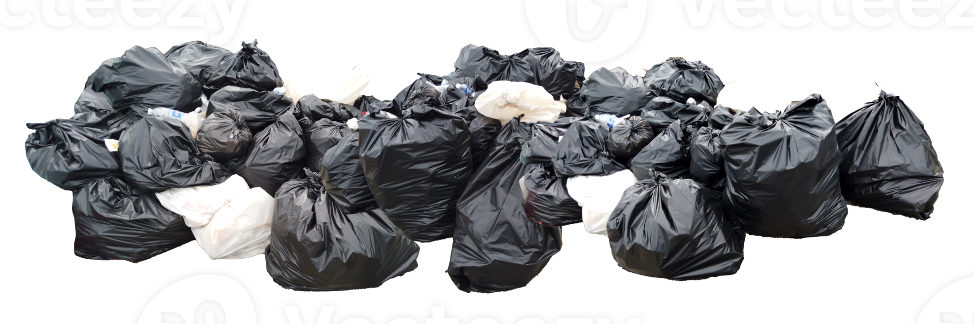 Mountains of Waste A stark depiction of consumerism's dark side, this image showcases a mountain of overflowing black garbage bags, highlighting the environmental impact of waste disposal. png