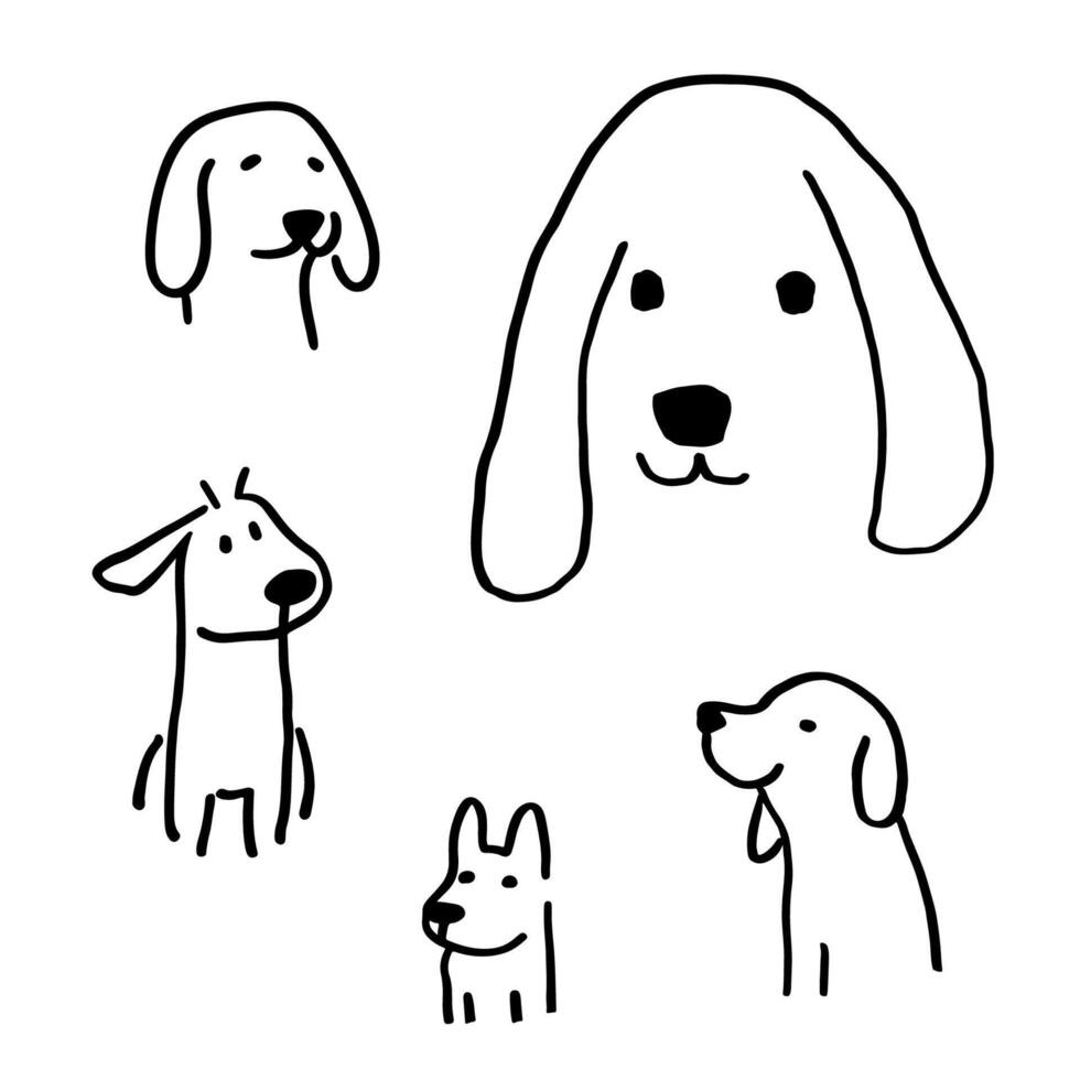 Dog cute doodle sketch, set of drawings. vector
