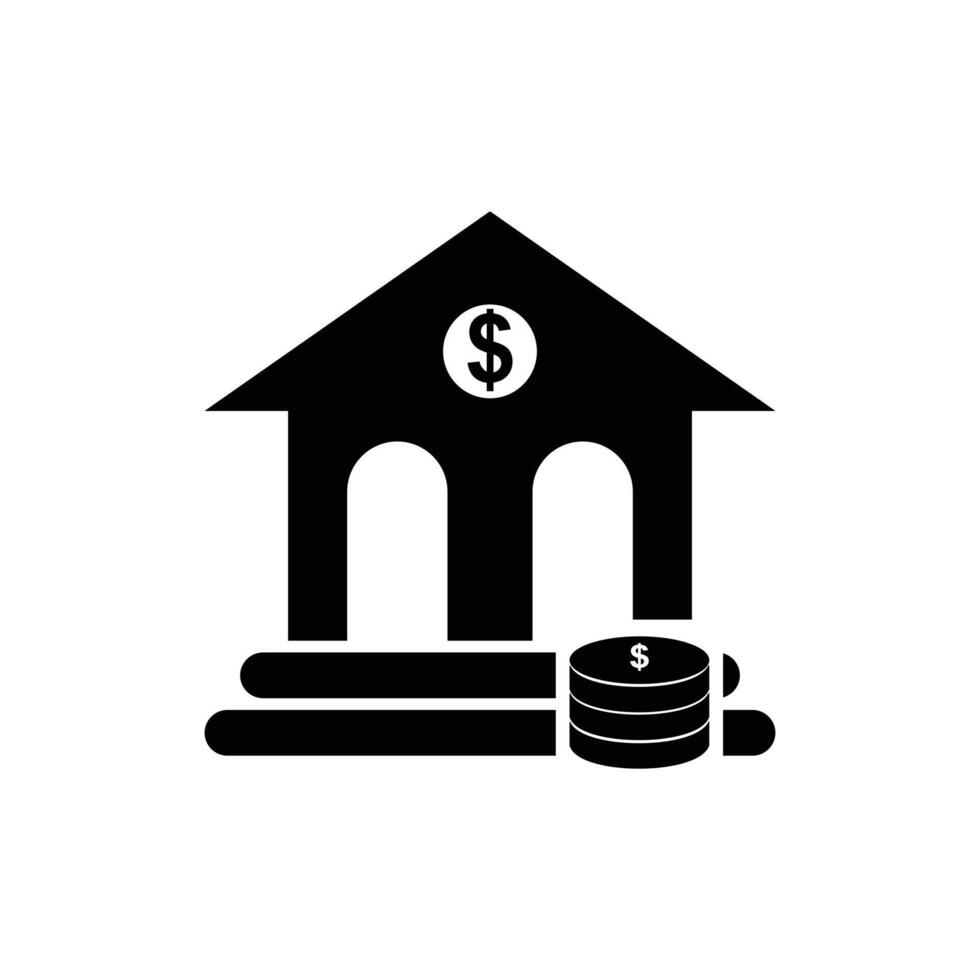 money icon, bank icon. Flat design style eps 10. illustration with a building and financial theme vector