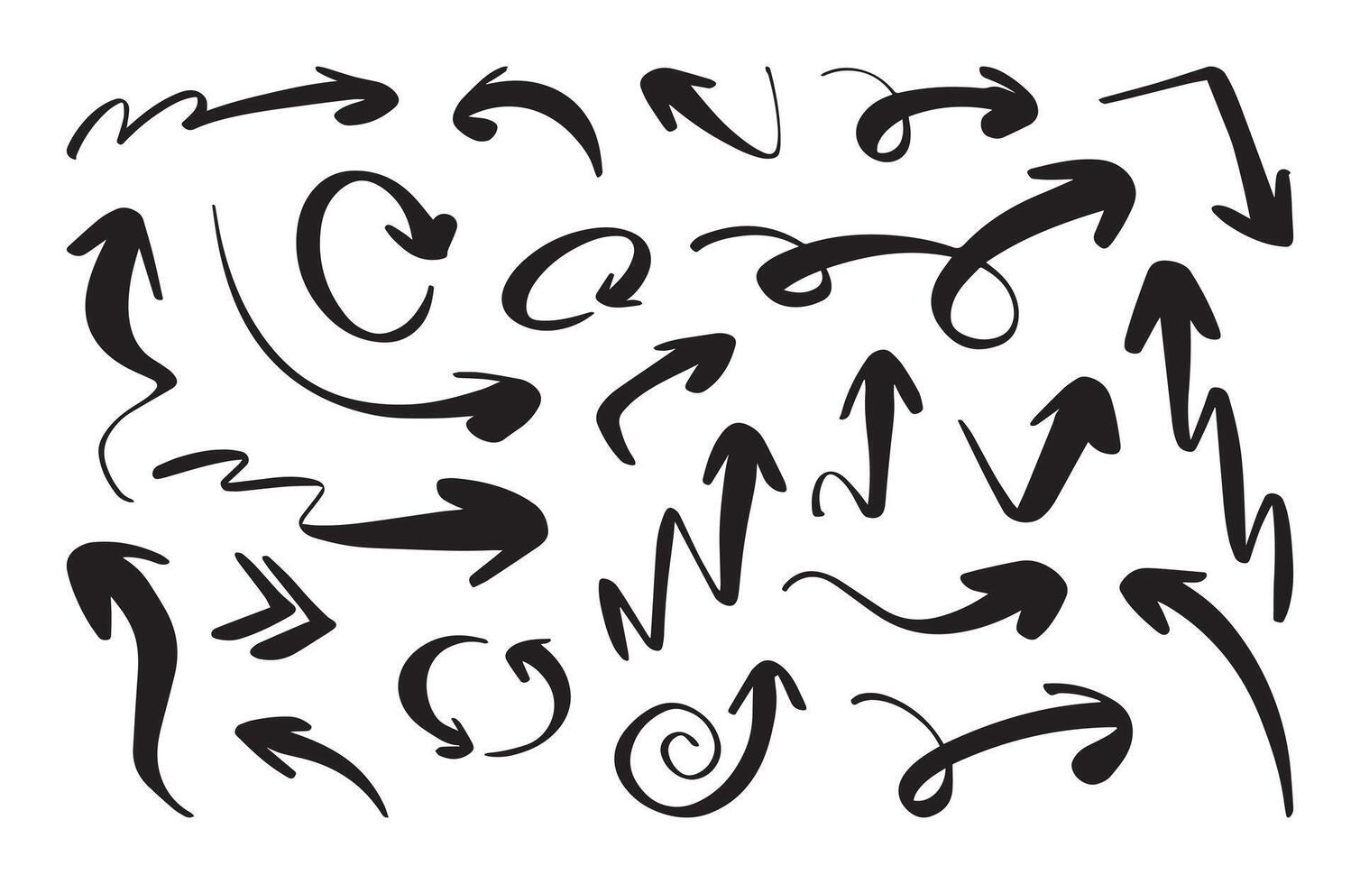 hand drawn arrows with diverse directions, featuring curvy, straight, and zigzag lines. cartoon illustration vector