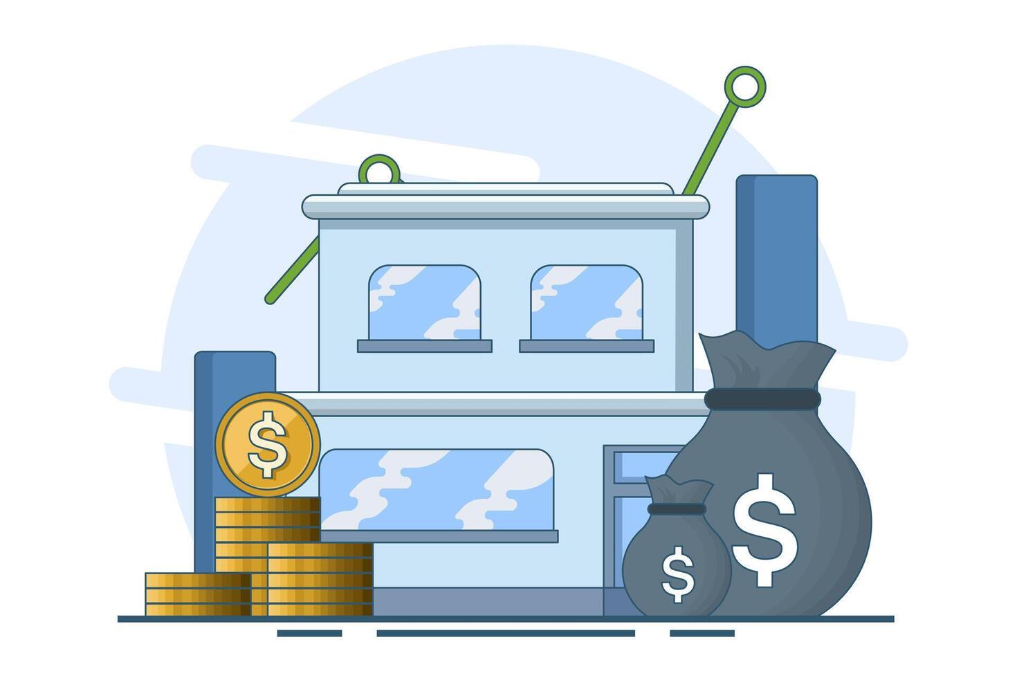 Real estate concept and stack of coins. saving money for a house, property financing concept, investing money. Investment in construction. Mortgage concept for construction. Web Illustration. vector