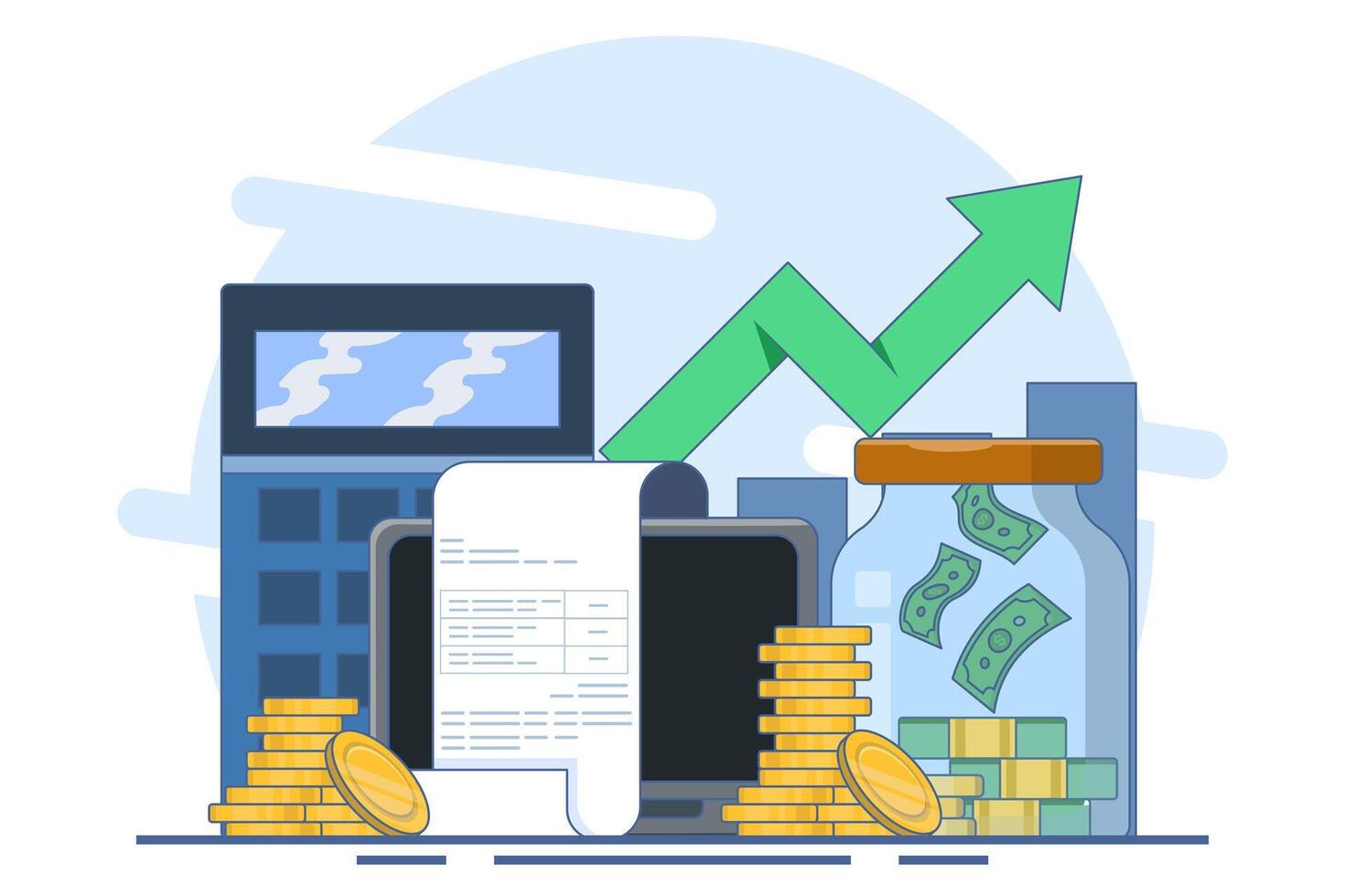 Concept of saving money, Savings account, Piggy bank, Money brain with falling gold coins. business concept of bank account and cash. Flat line illustration isolated on background, vector