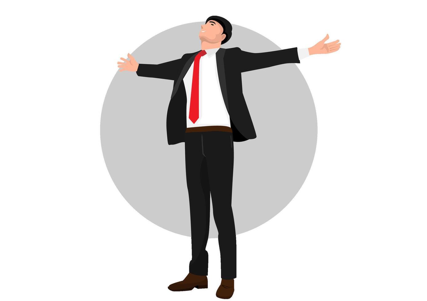 A businessman with a good figure and a slender figure, both hands spread out. vector