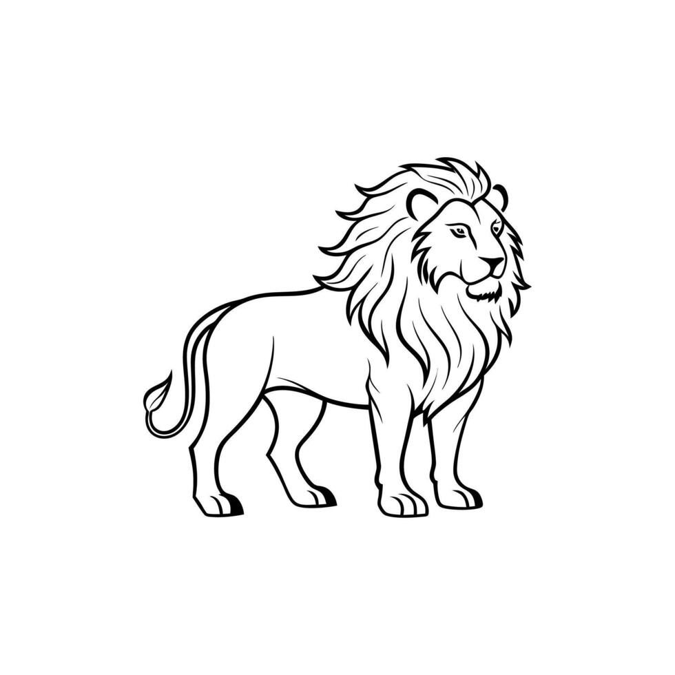 line art lion design and white background vector