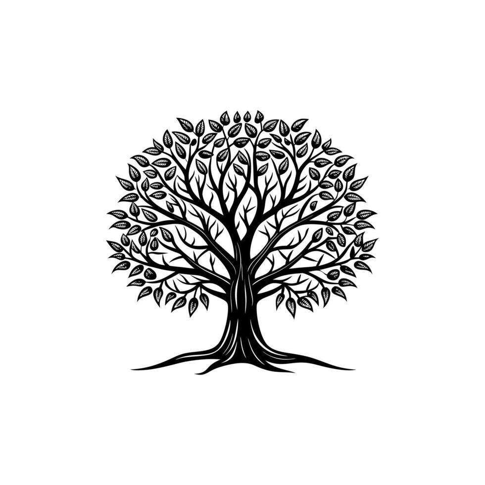 black and line art tree vector