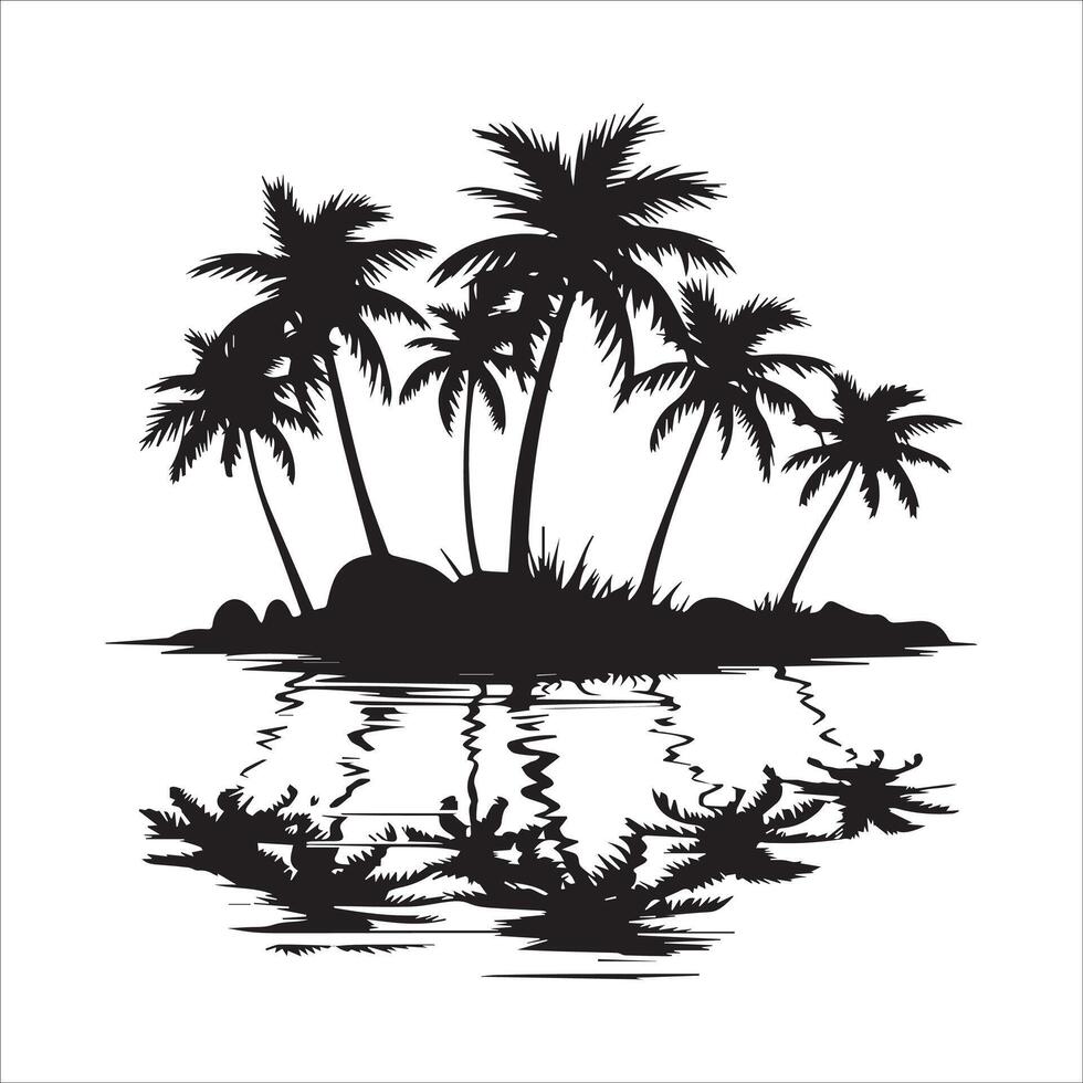 palm tress and water silhouette design vector