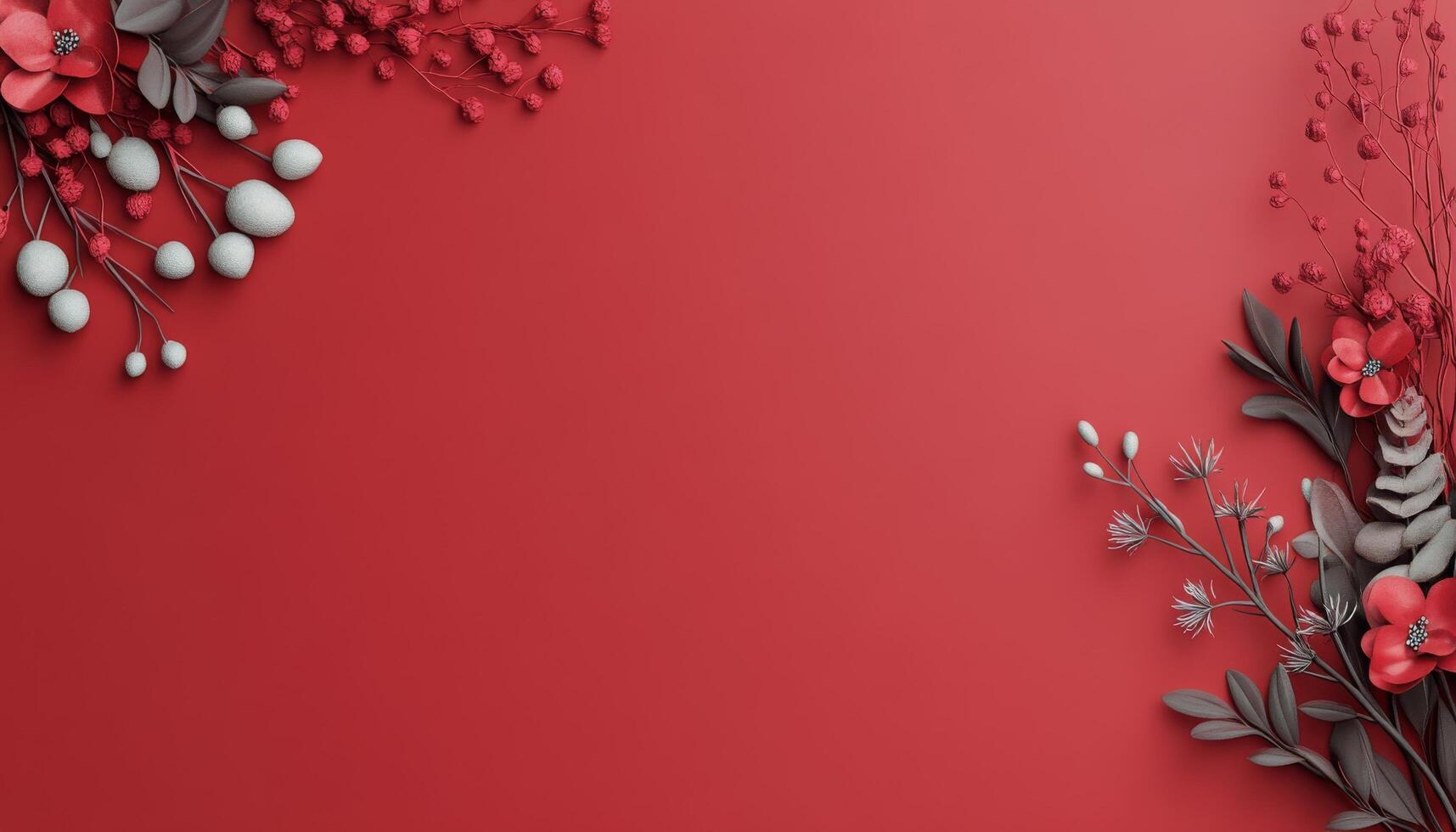 Elegant floral arrangement on a vibrant red backdrop for seasonal decor photo