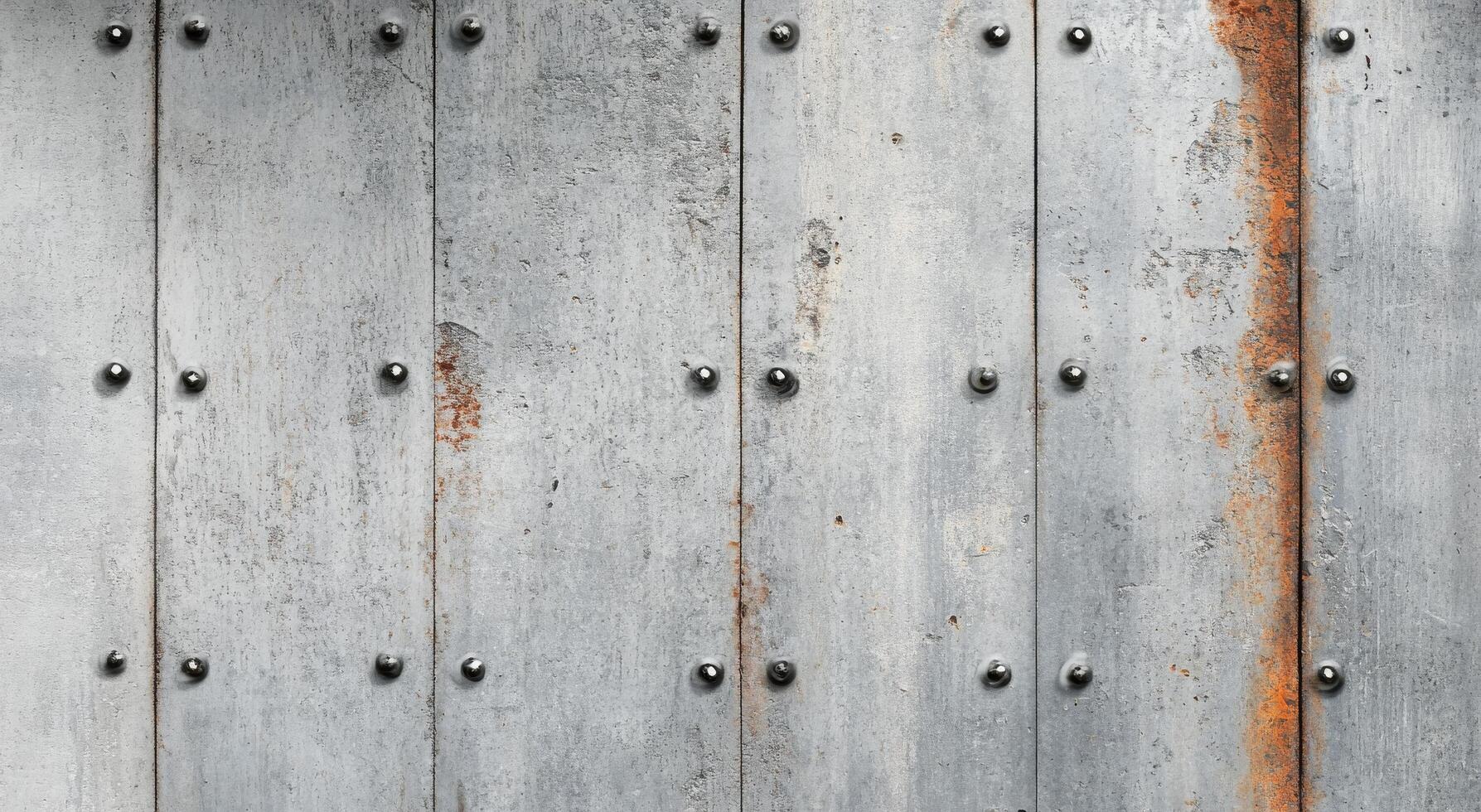 Weathered metal panels with rust and rivets on an industrial wall photo