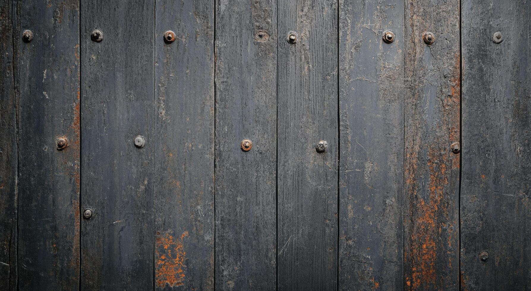 Weathered metal panels with rust and rivets on an industrial wall photo