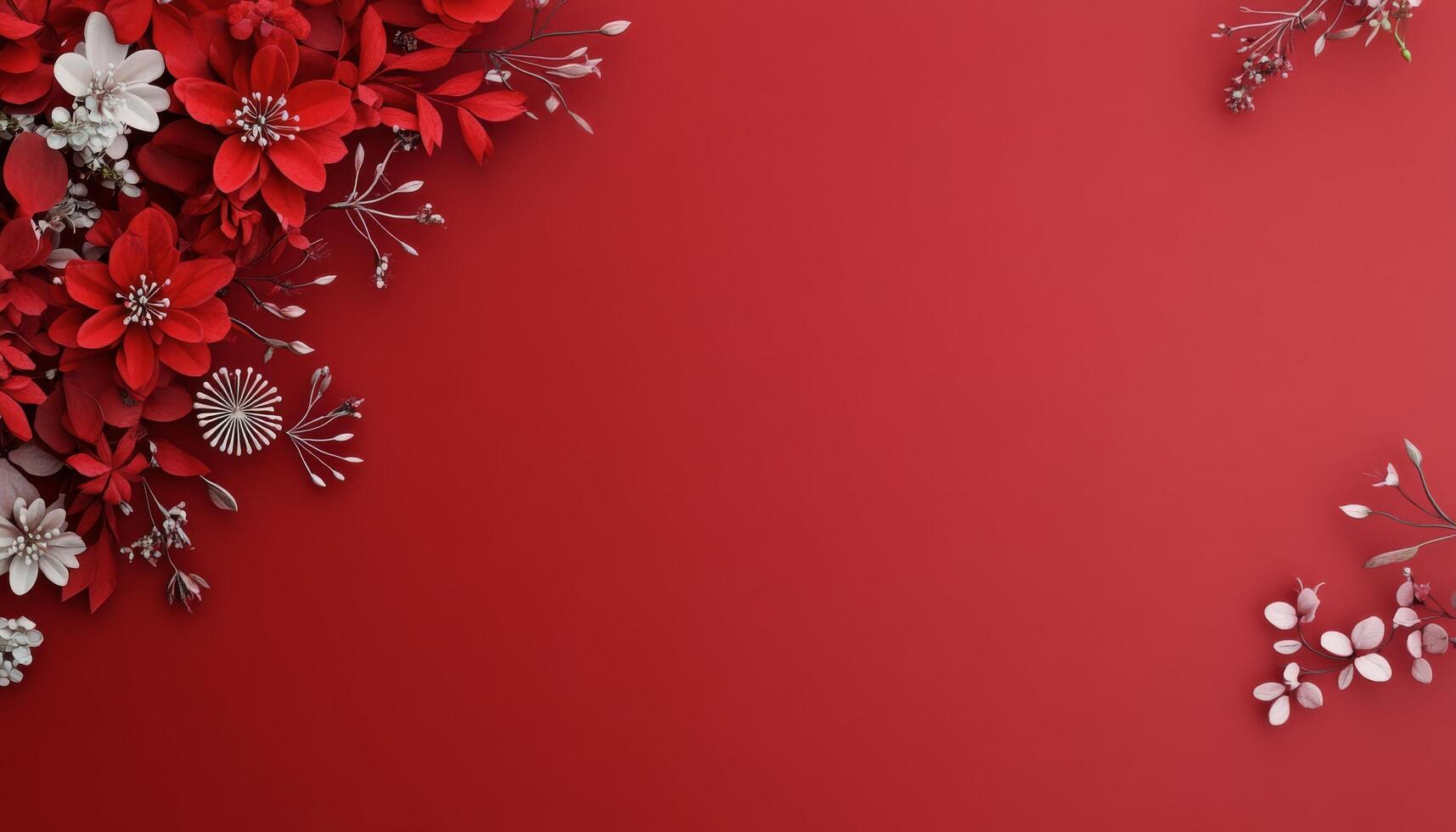 Elegant floral arrangement on a vibrant red backdrop for seasonal decor photo