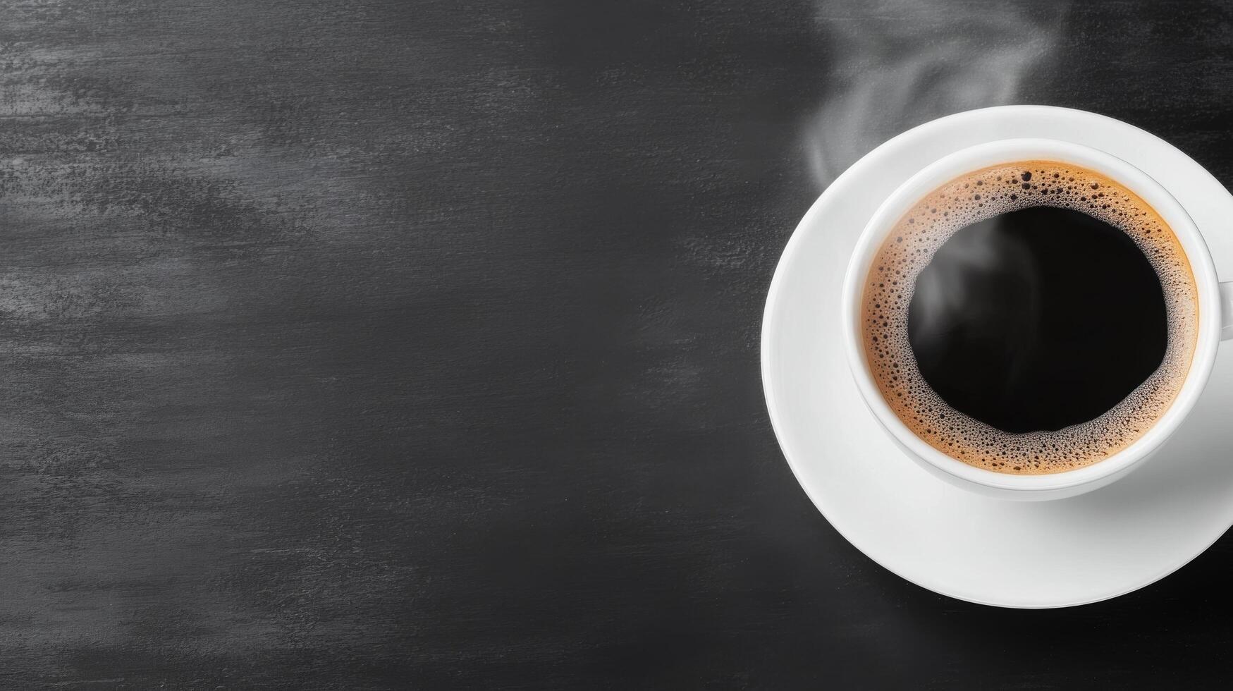 Freshly brewed black coffee in a white cup on a dark background photo