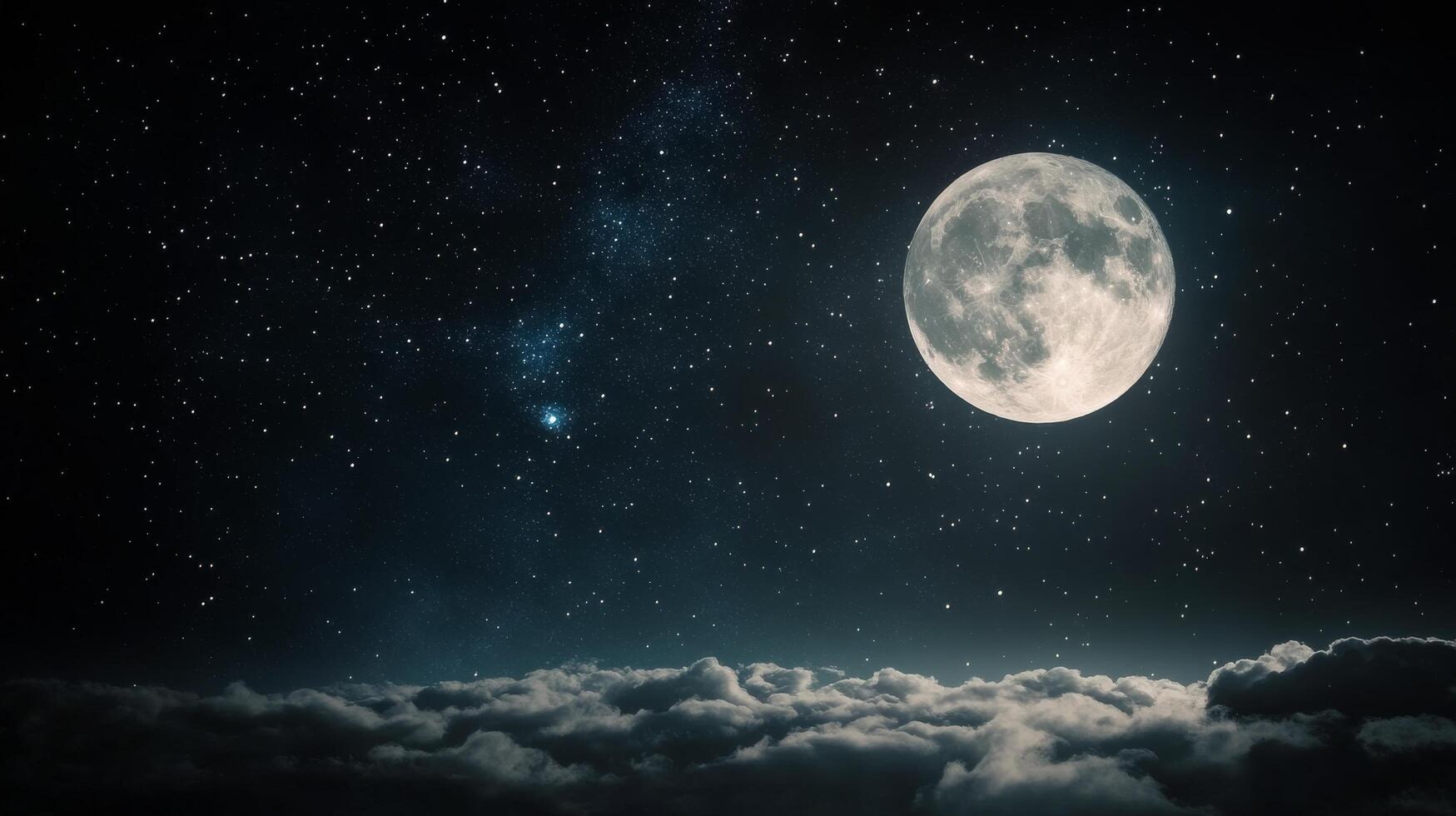 Full moon glowing over clouds with a starry night sky photo