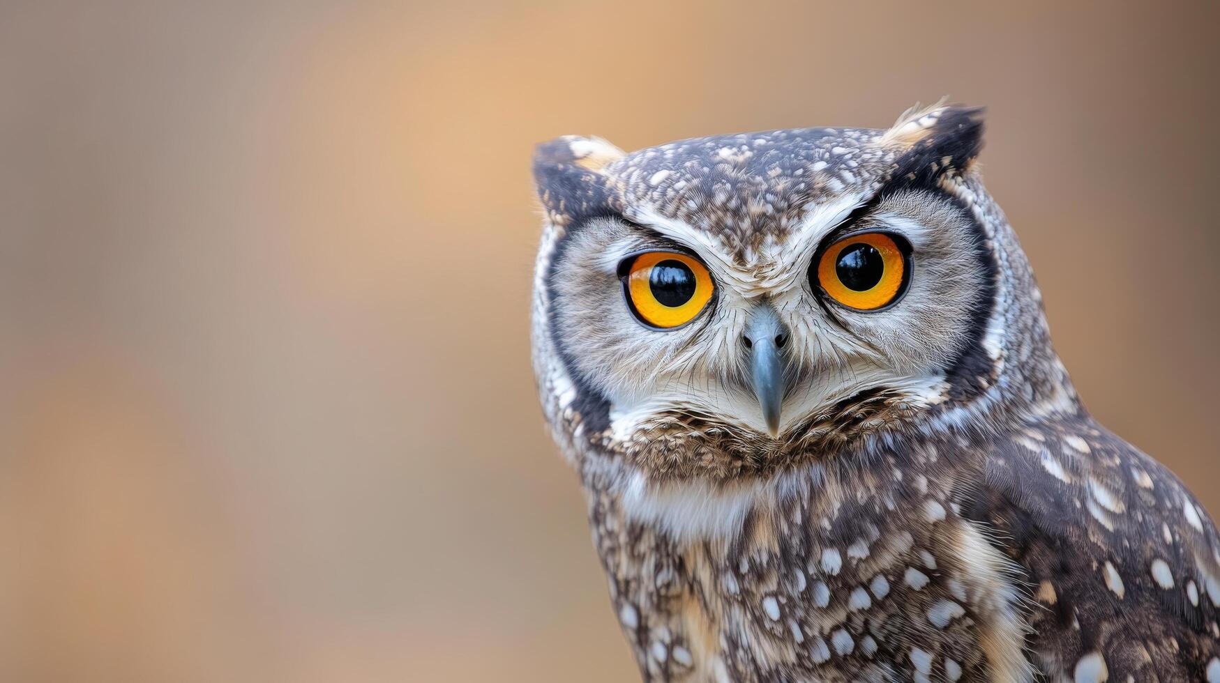 Majestic owl perched on a branch in forest during autumn afternoon photo