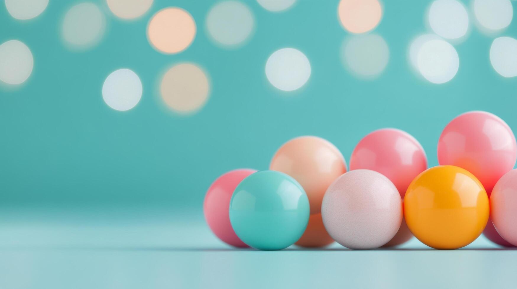 Colorful arrangement of spheres on a blue surface in a studio setting photo
