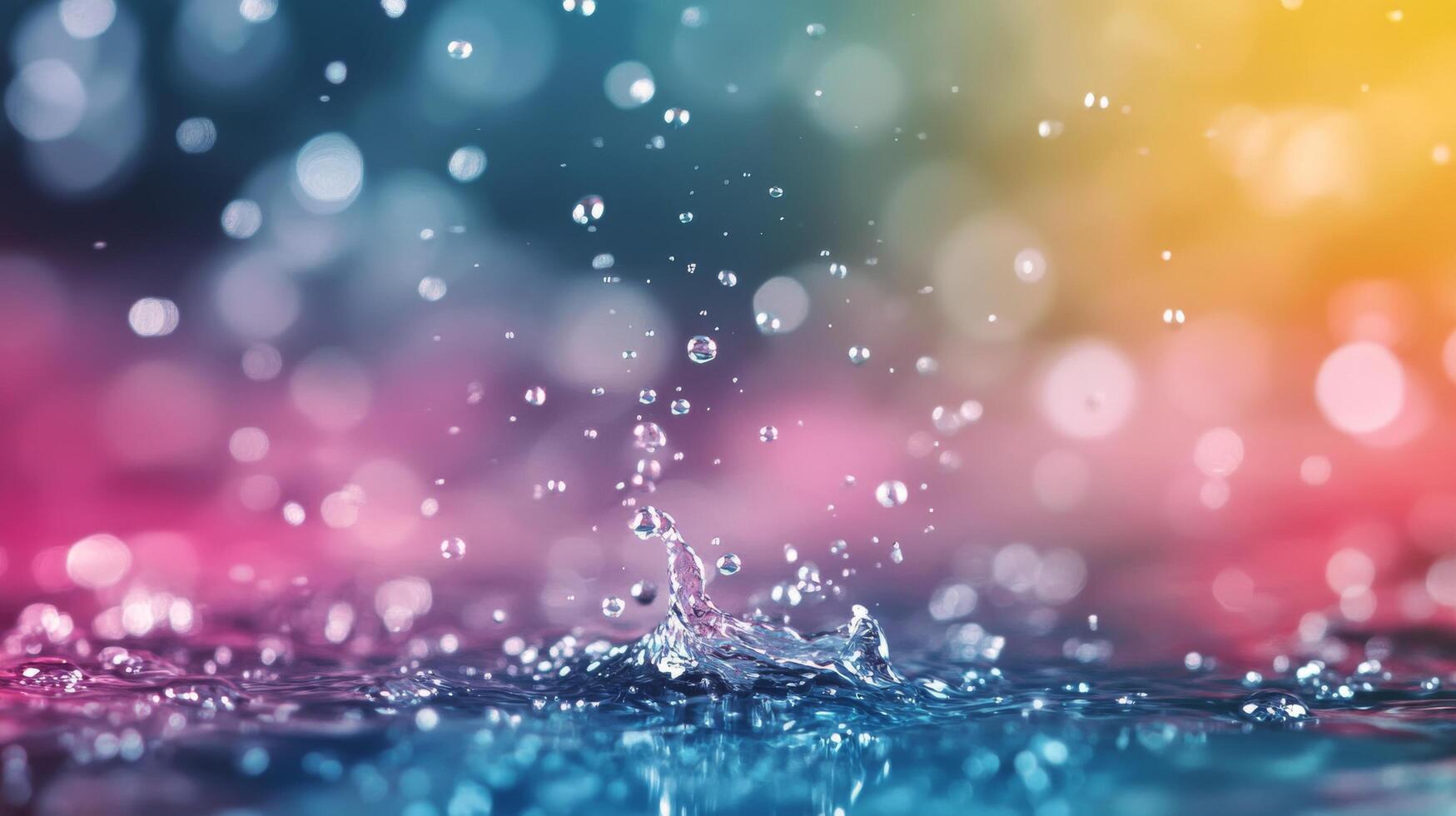 Splashing water creates colorful droplets against a vibrant background in a playful setting photo