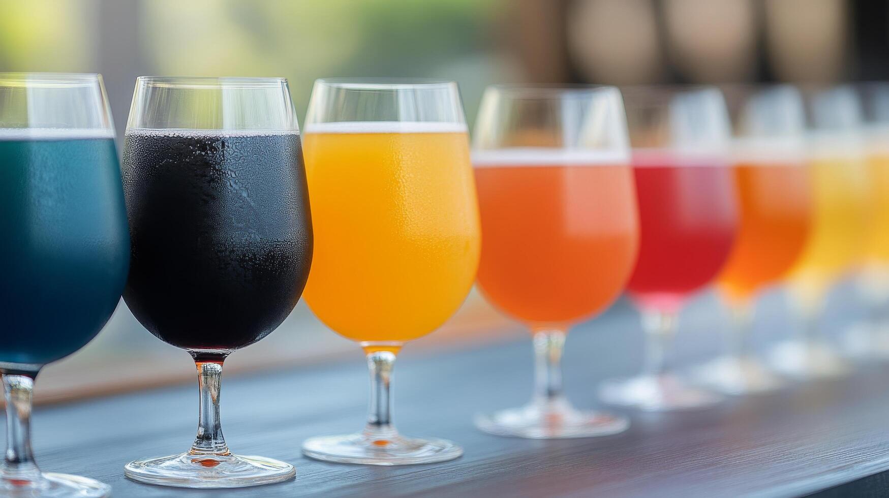 Colorful summer drinks arranged on a table at a garden party photo