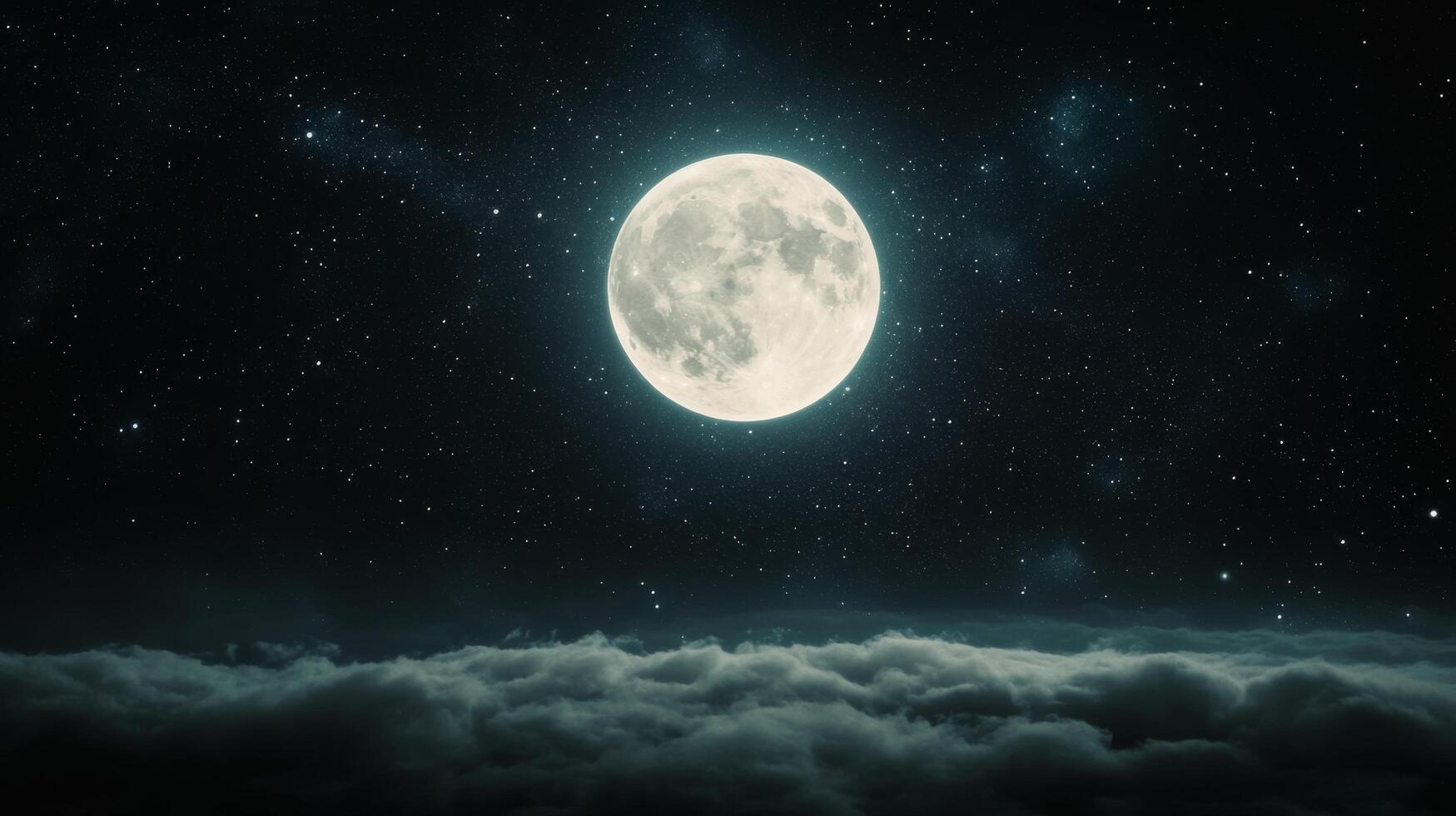 Full moon glowing over clouds with a starry night sky photo
