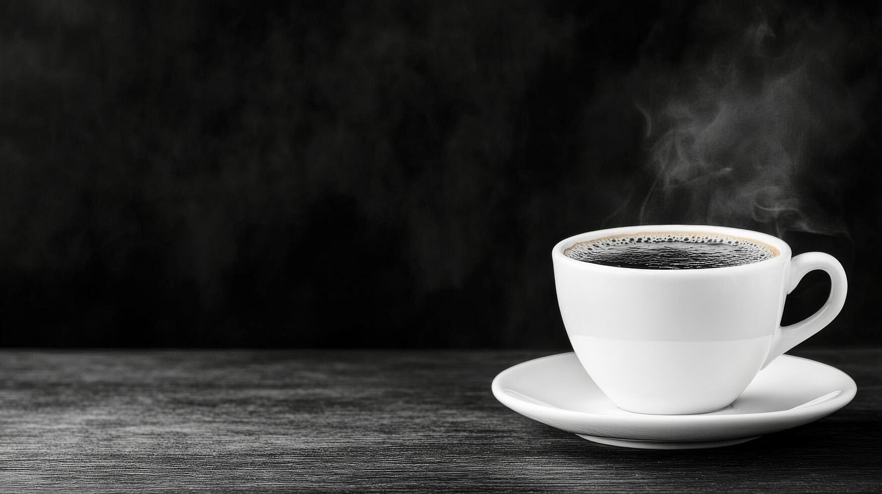 Freshly brewed black coffee in a white cup on a dark background photo