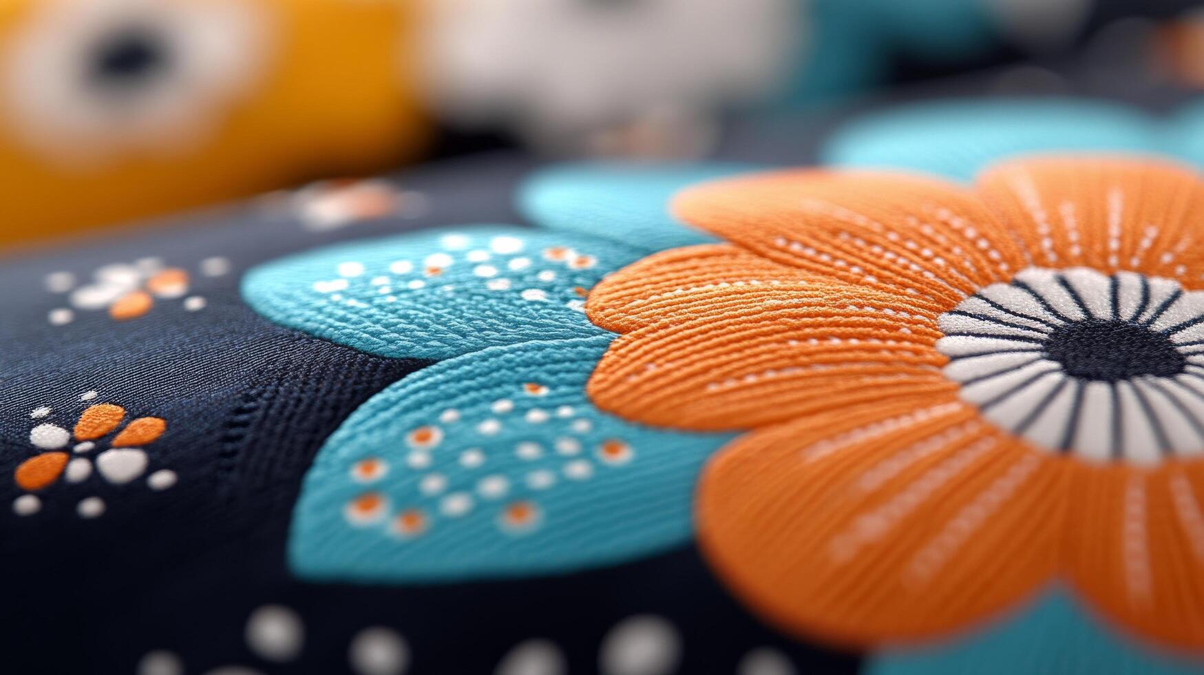 Close-up of colorful patterned fabrics showcasing nature-inspired designs photo
