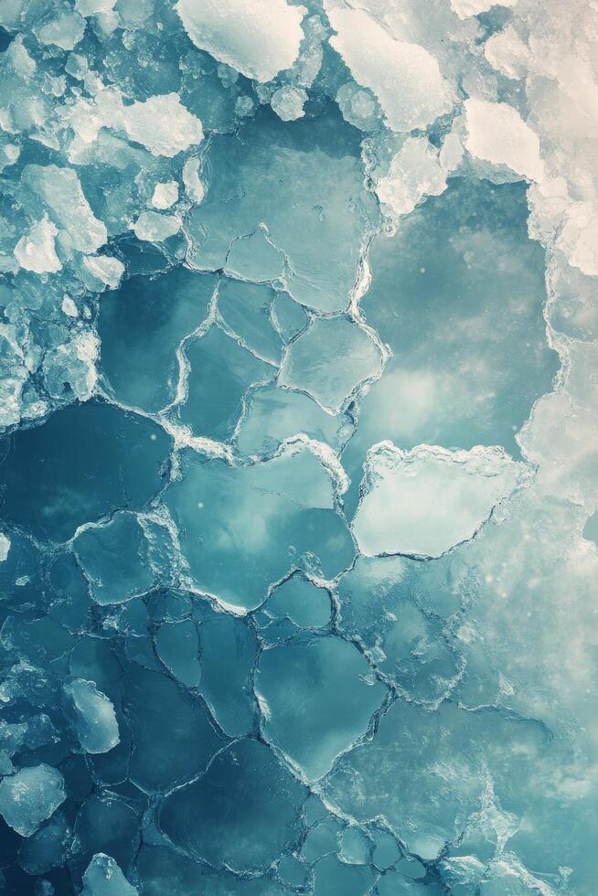 Ice formations creating patterns on a frozen lake during winter photo