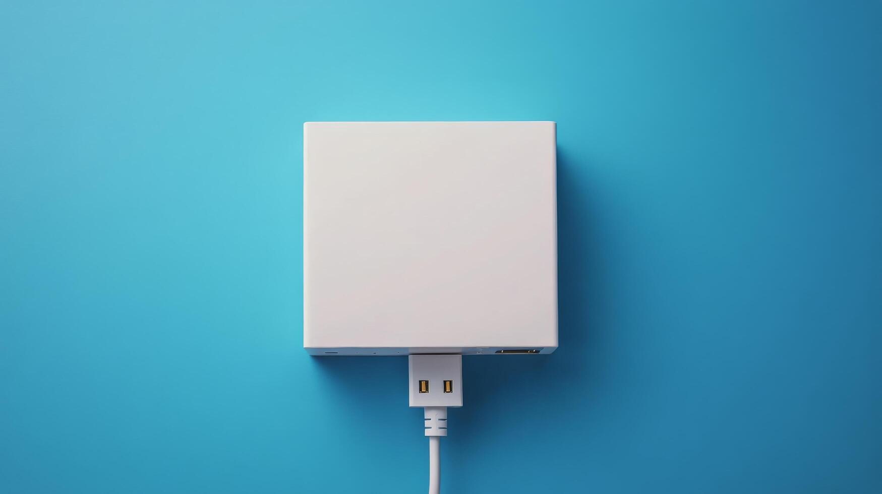 Multiple charging cables connected to a compact power hub on a blue background photo