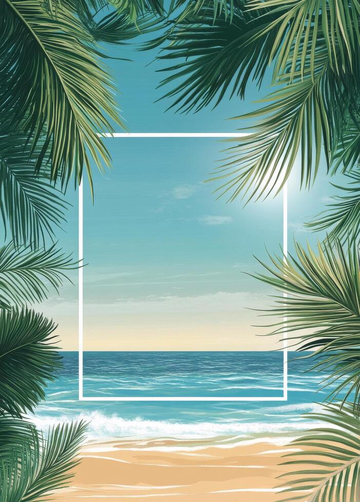 Calm tropical beach with gentle waves and palm trees on a sunny day photo