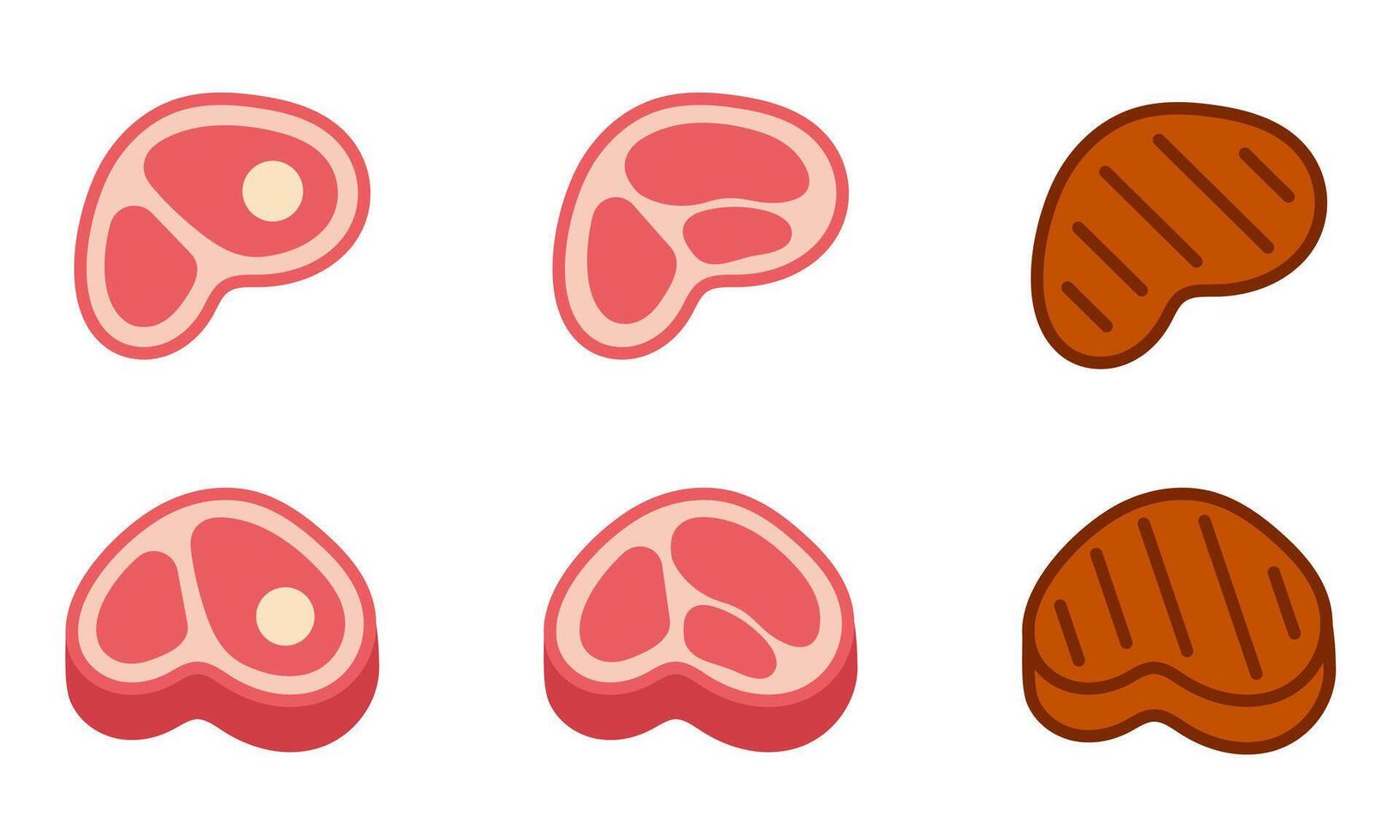 Meat icon set. Beef illustration. Steak symbol. BBQ sign. Raw meat pictogram. Grilled steak icon. vector