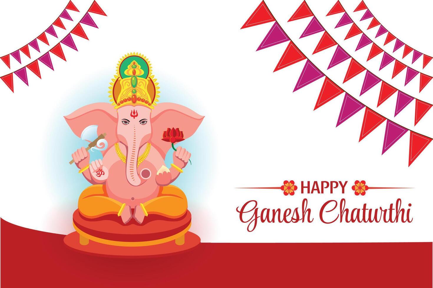 Ganesh Chaturthi Greeting with Lord Ganesha and Colorful Bunting Flags vector