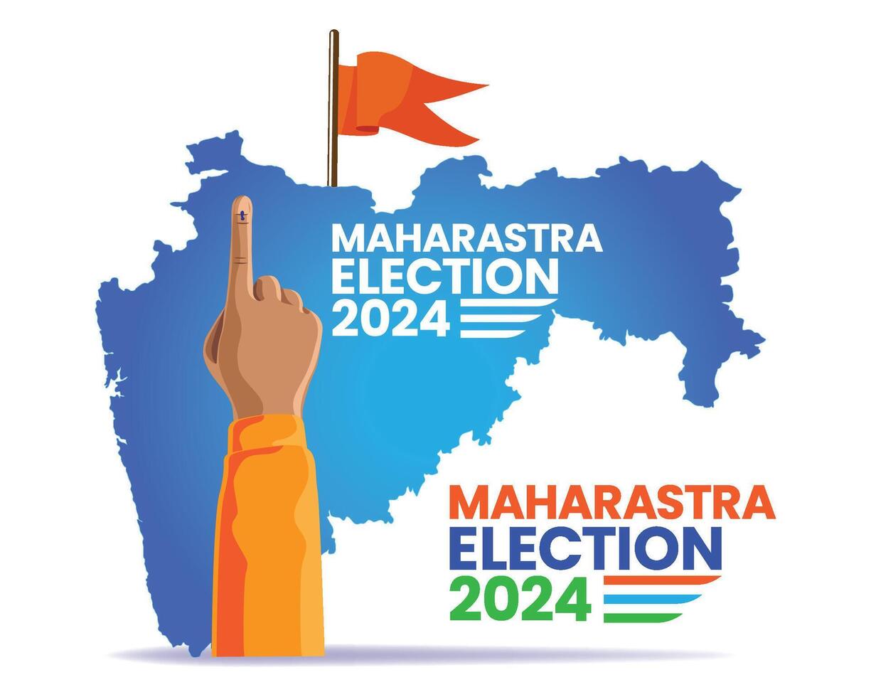 Maharashtra Election 2024 with Hand Showing Voting Mark and State Map Background vector