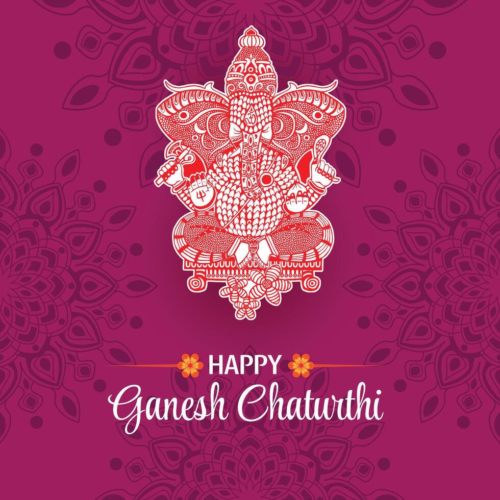 Happy Ganesh Chaturthi with Ornamental Ganesha Artwork on Elegant Purple Background vector