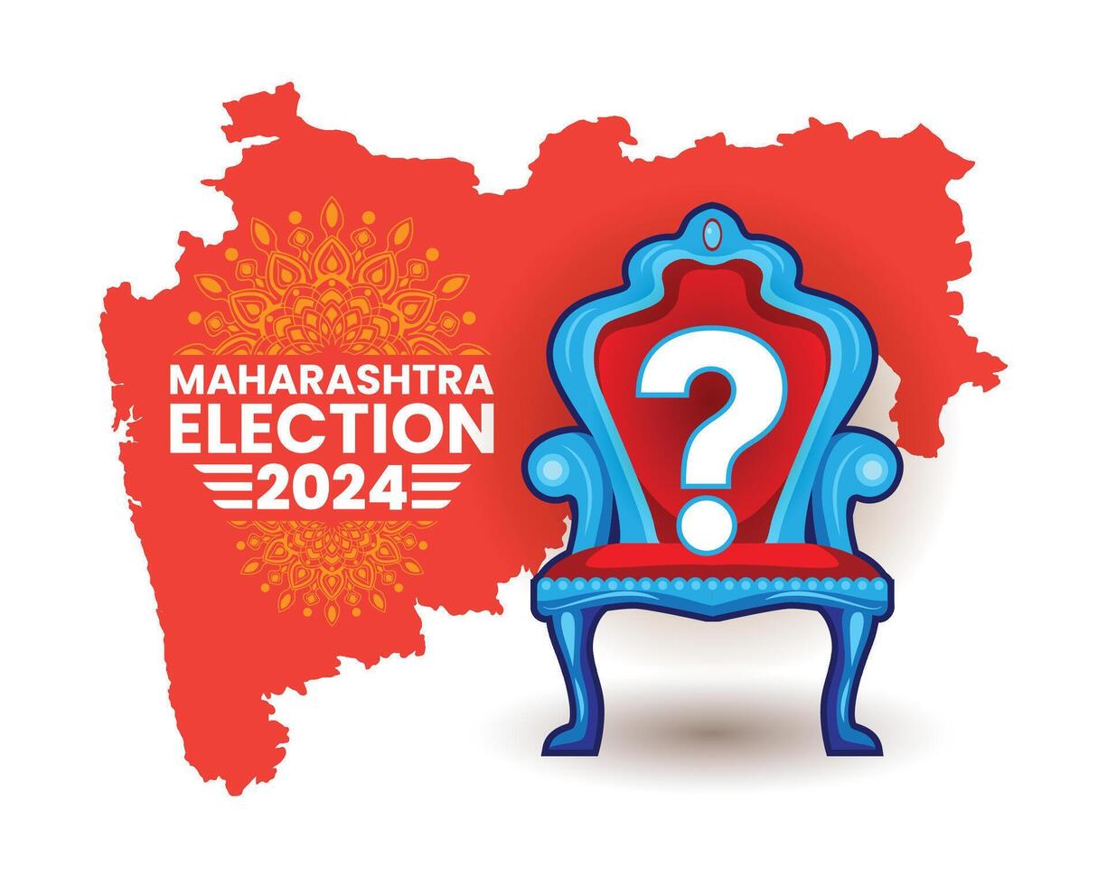 Maharashtra Election 2024 Concept with Question Mark on Throne and State Map Background vector