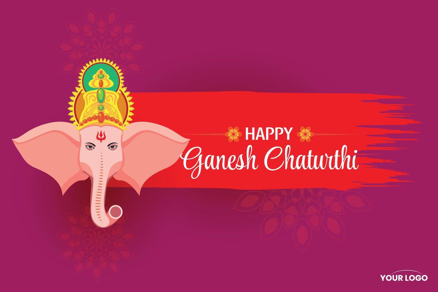 Ganesh Chaturthi Greeting with Ganesha Illustration on Purple and Red Background vector