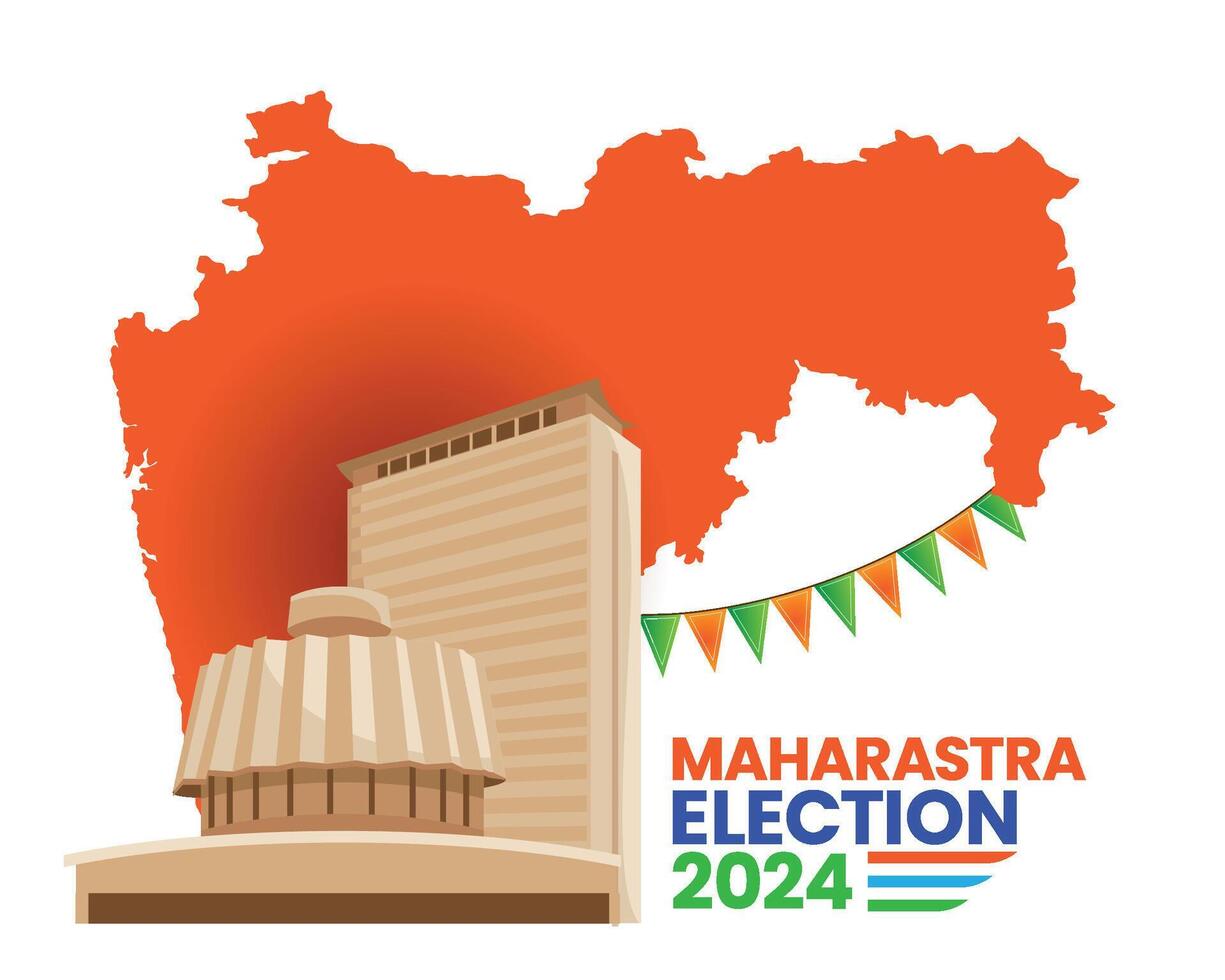 Maharashtra Election 2024 Poster with State Assembly and Map Background Design vector