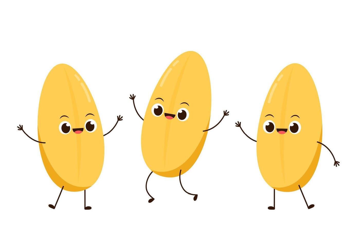 Rice character design. rice on white background. rice seed. Paddy mascot isolated. vector