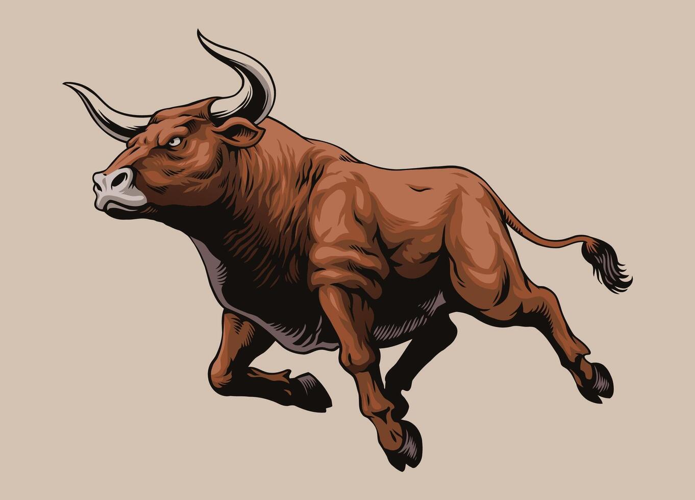 Illustration of Angry Bull Running Hand Drawn vector