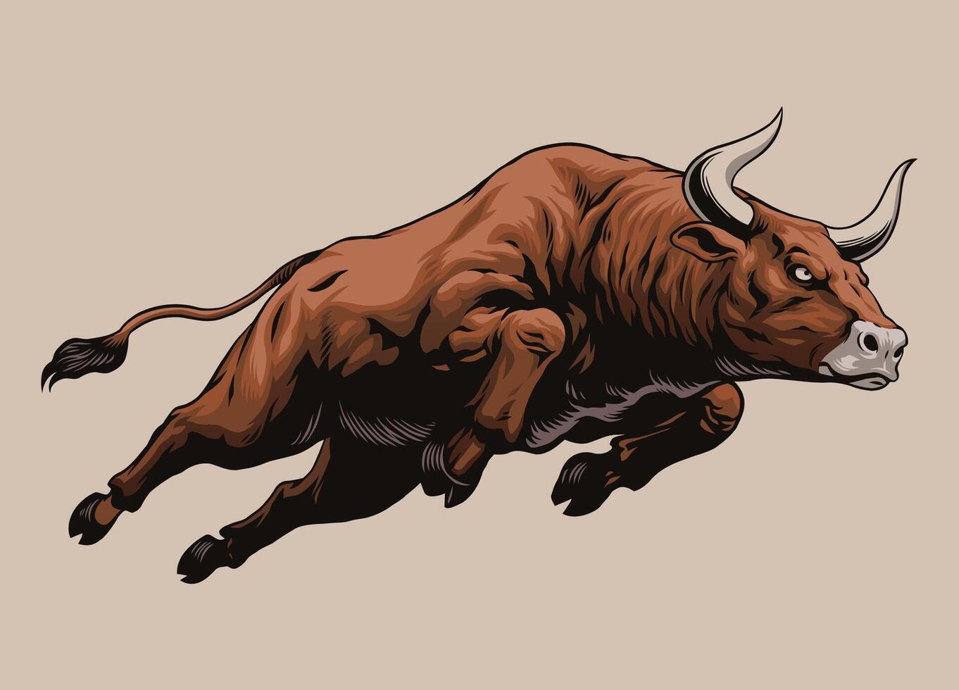 Illustration of Big Angry Muscle Bull Jumping vector