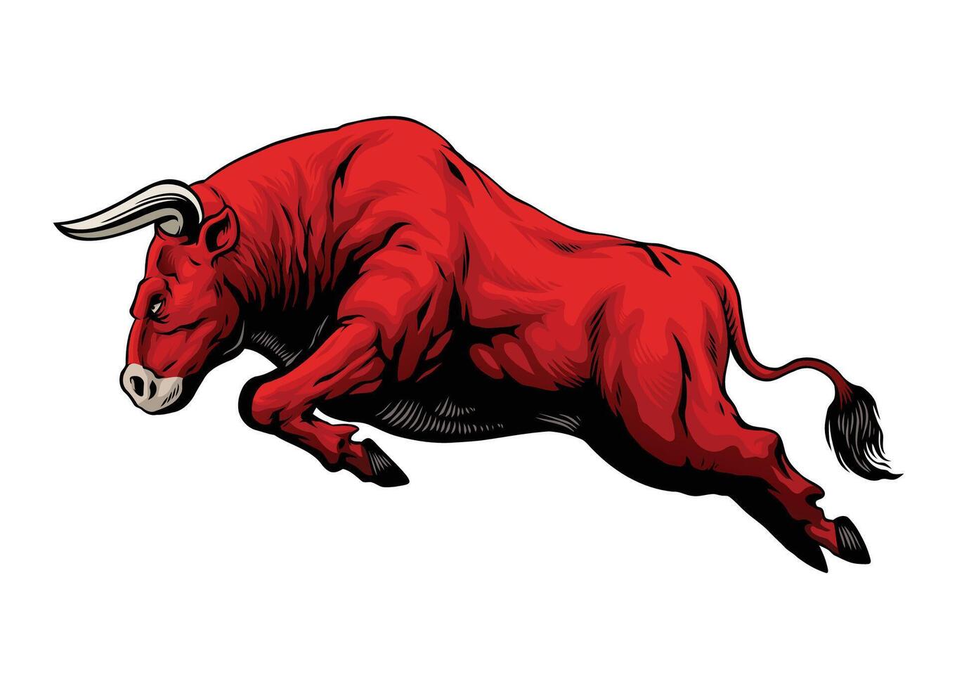 Hand Drawn Illustration of Aggressive Bull Attacking vector