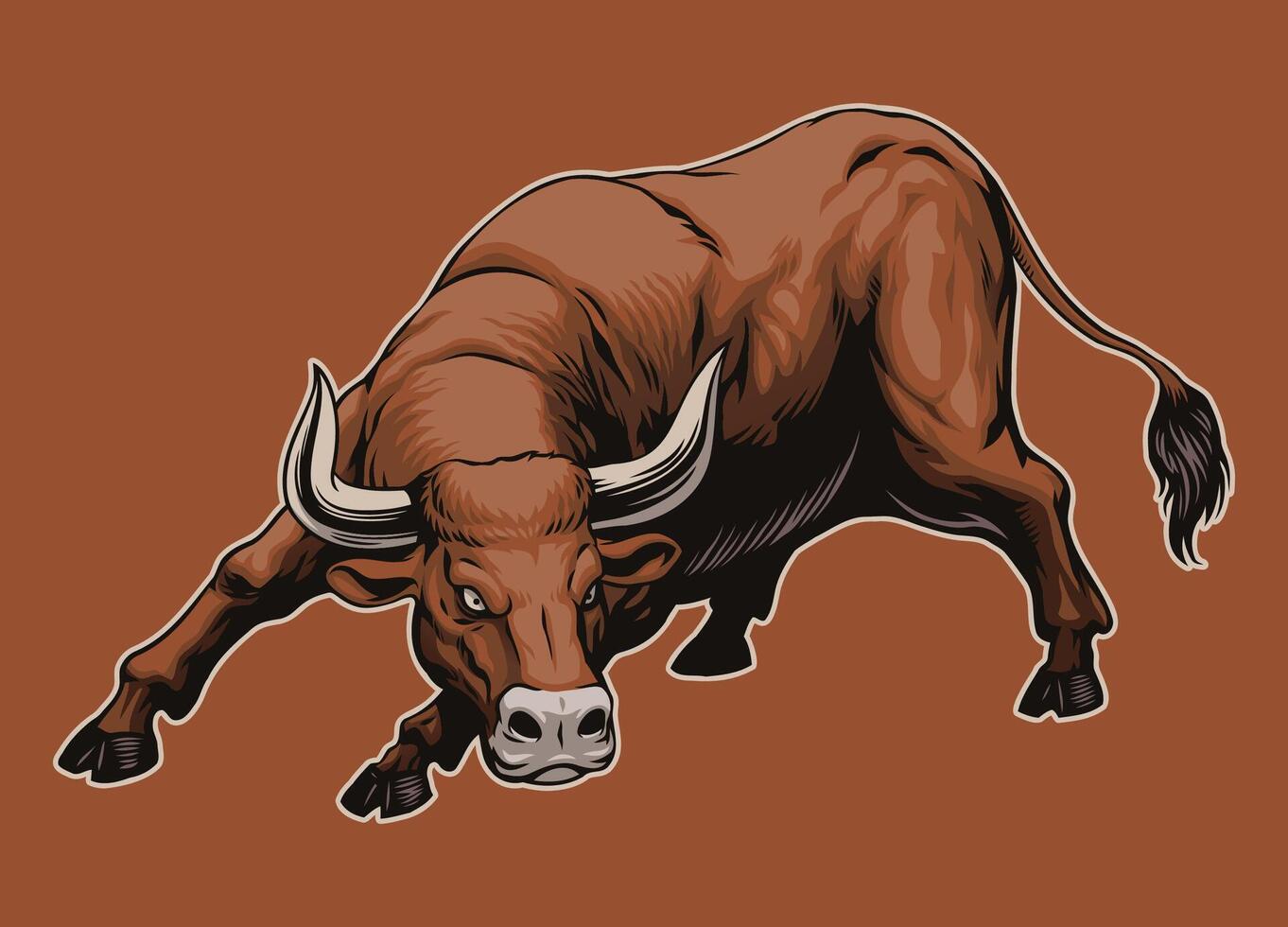 Illustration of Angry Muscle Bull Ready to Attack vector