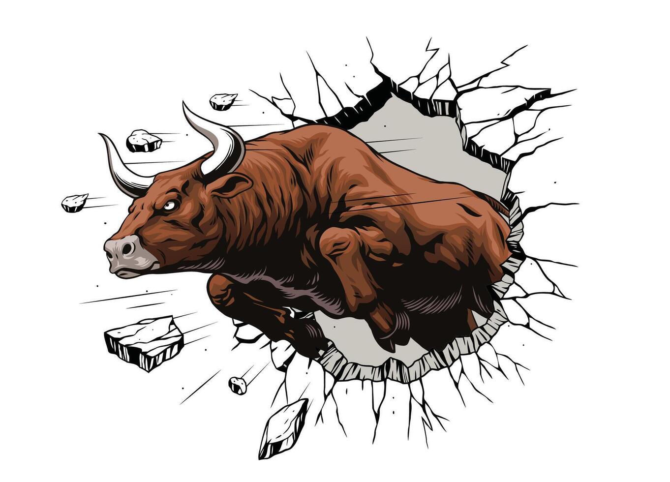Illustration of Angry Bull Ramming A Wall vector