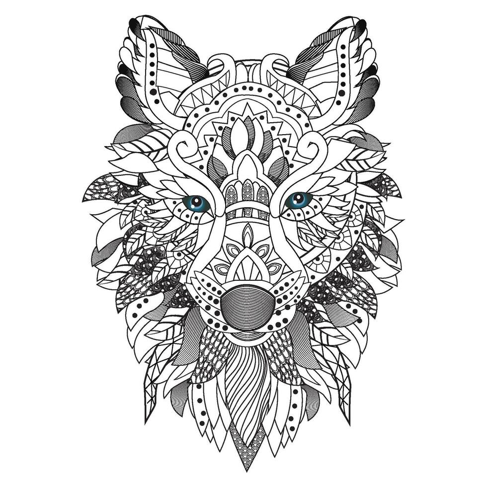 wolf Mandala colouring book design illustration vector