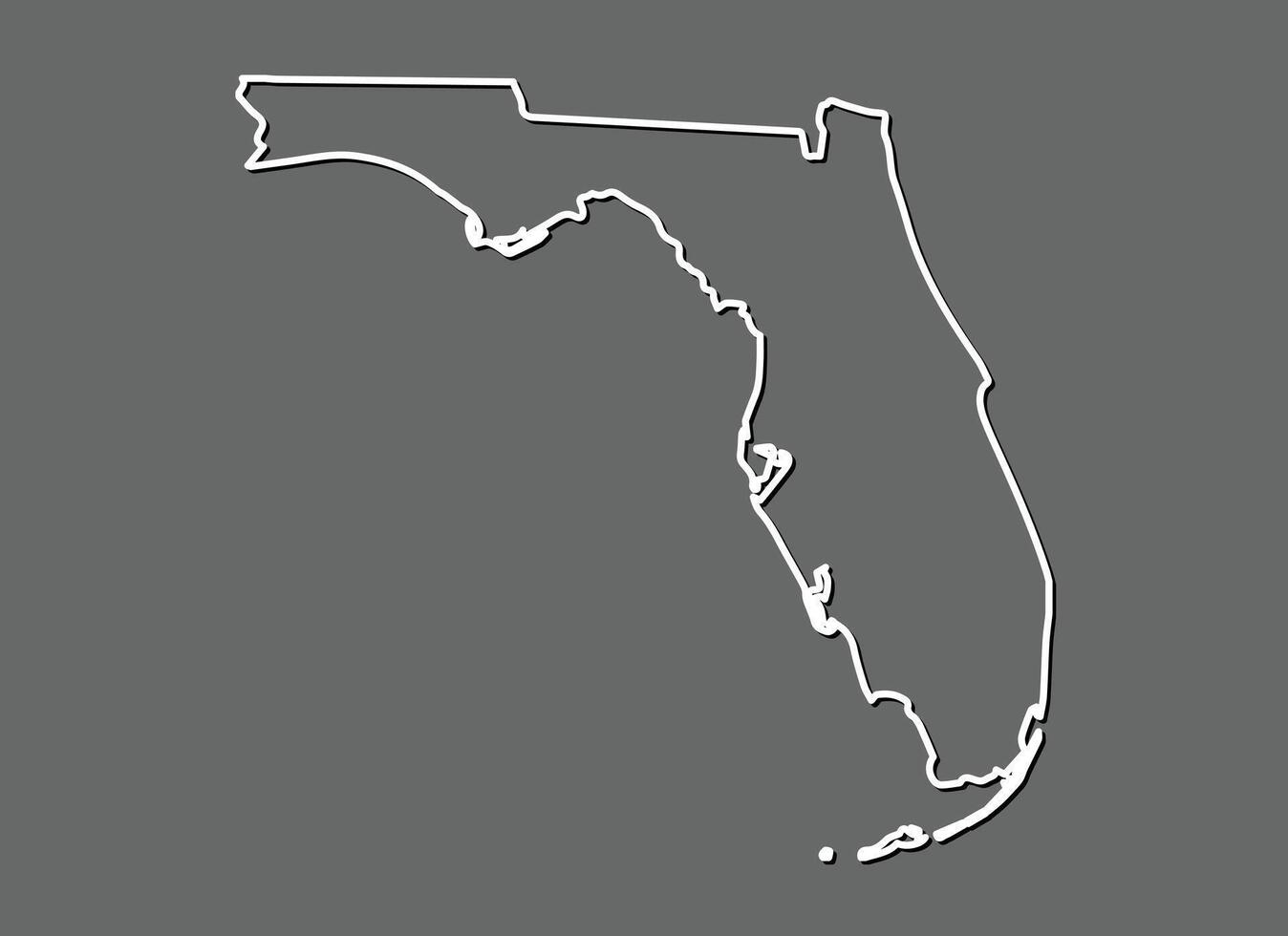 Florida map with single border line boundary using white color on gray background illustration vector