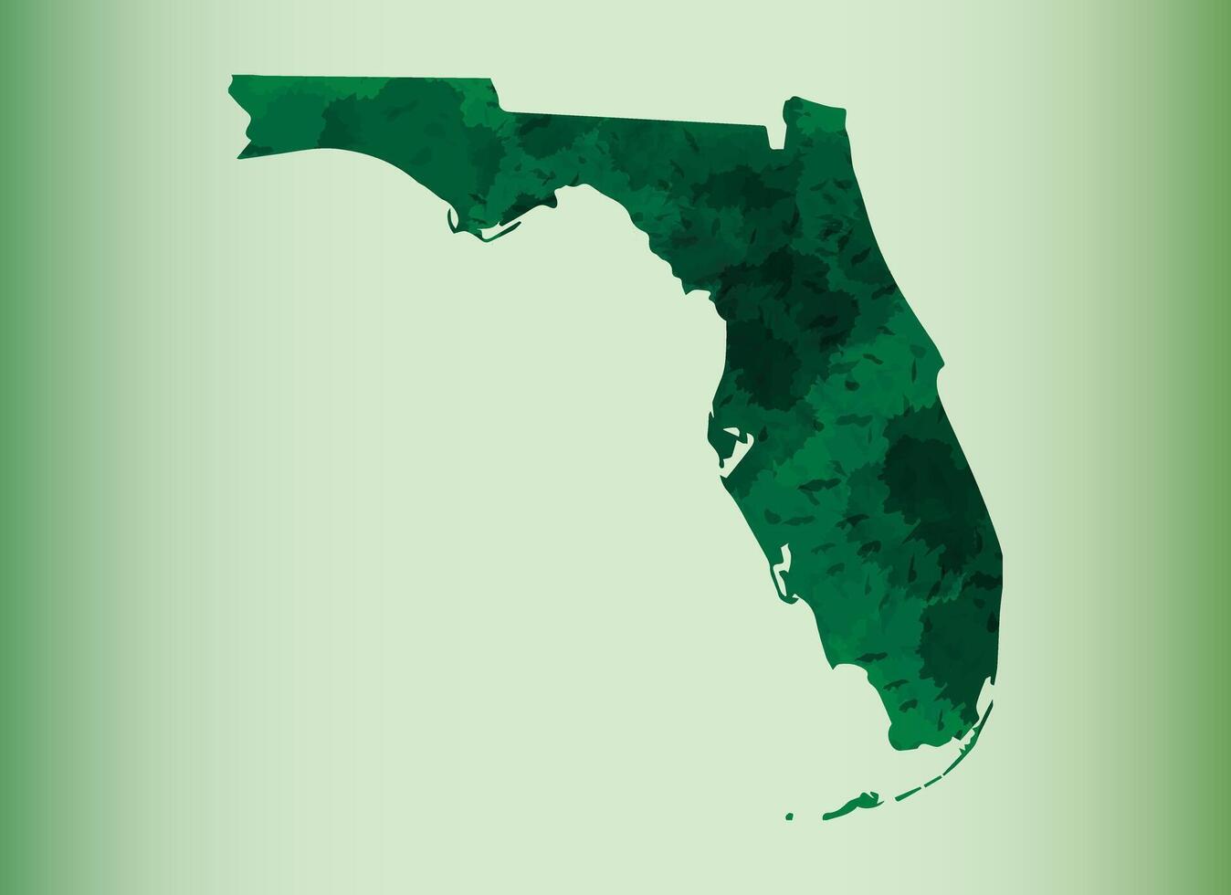 Green Florida watercolor map illustration on light background using paint brush in paper page vector