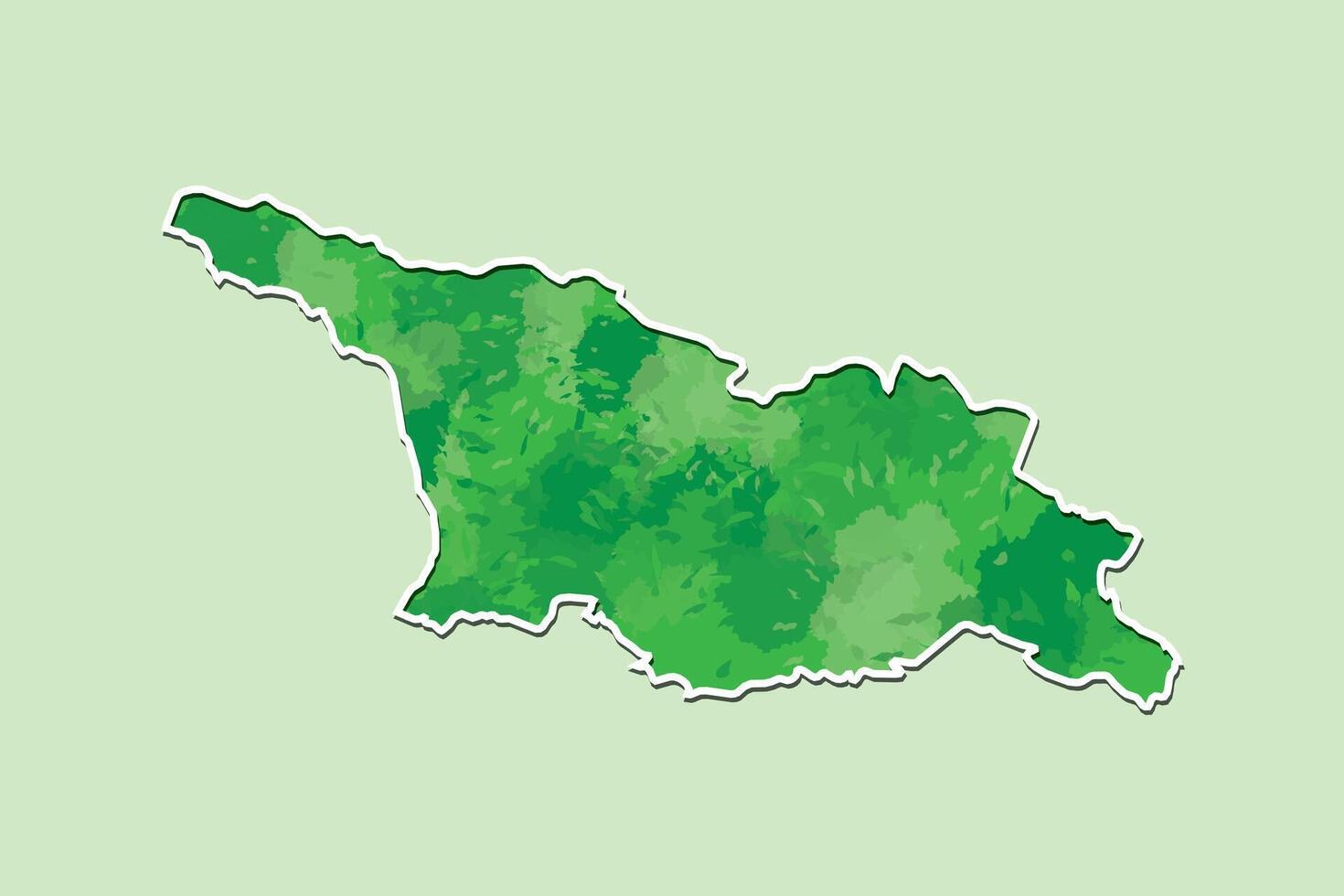 Georgia watercolor map illustration of green color with border line on light background using paint brush in page vector