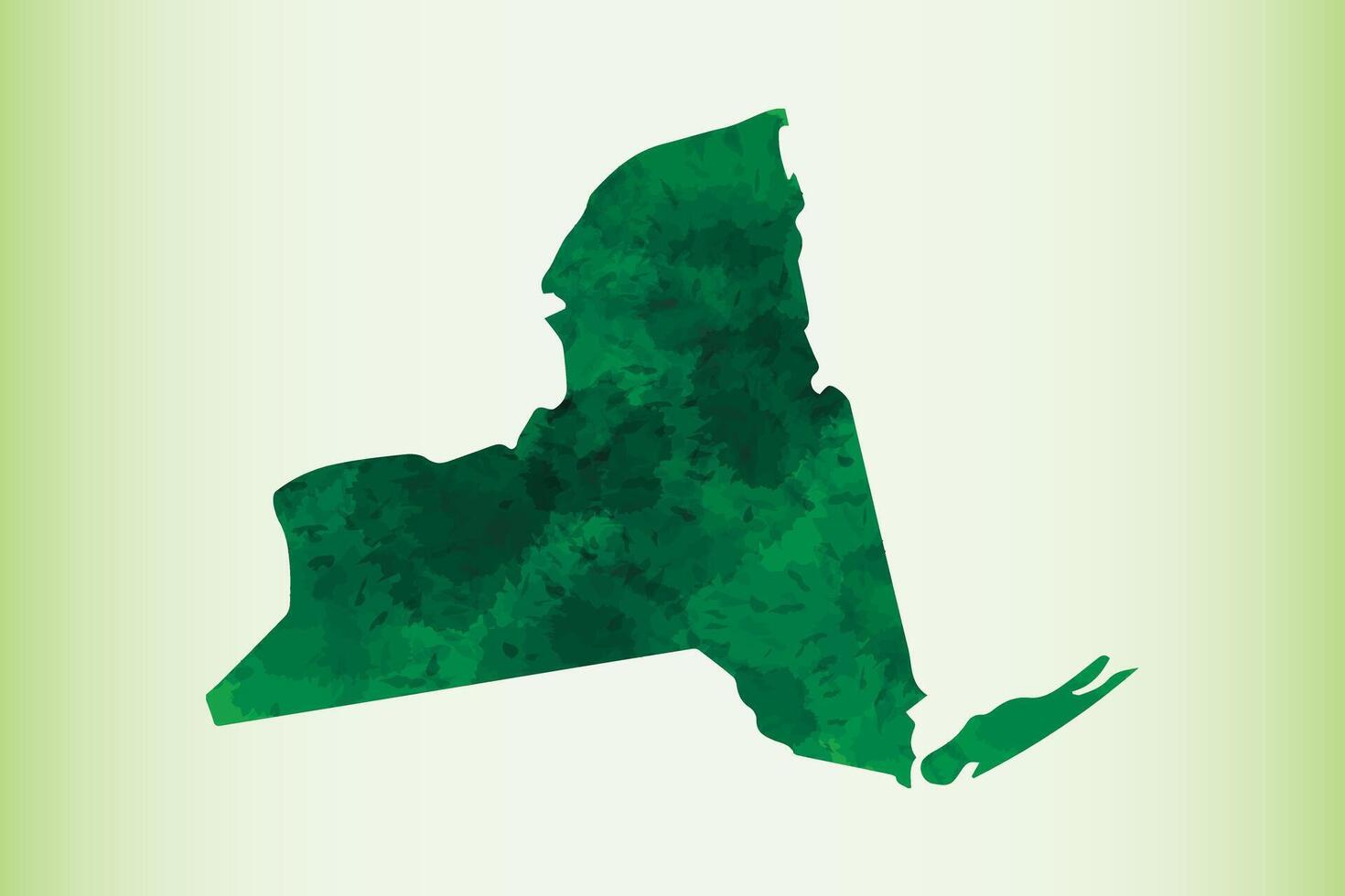 New York watercolor map illustration of green color on light background using paint brush in paper page vector