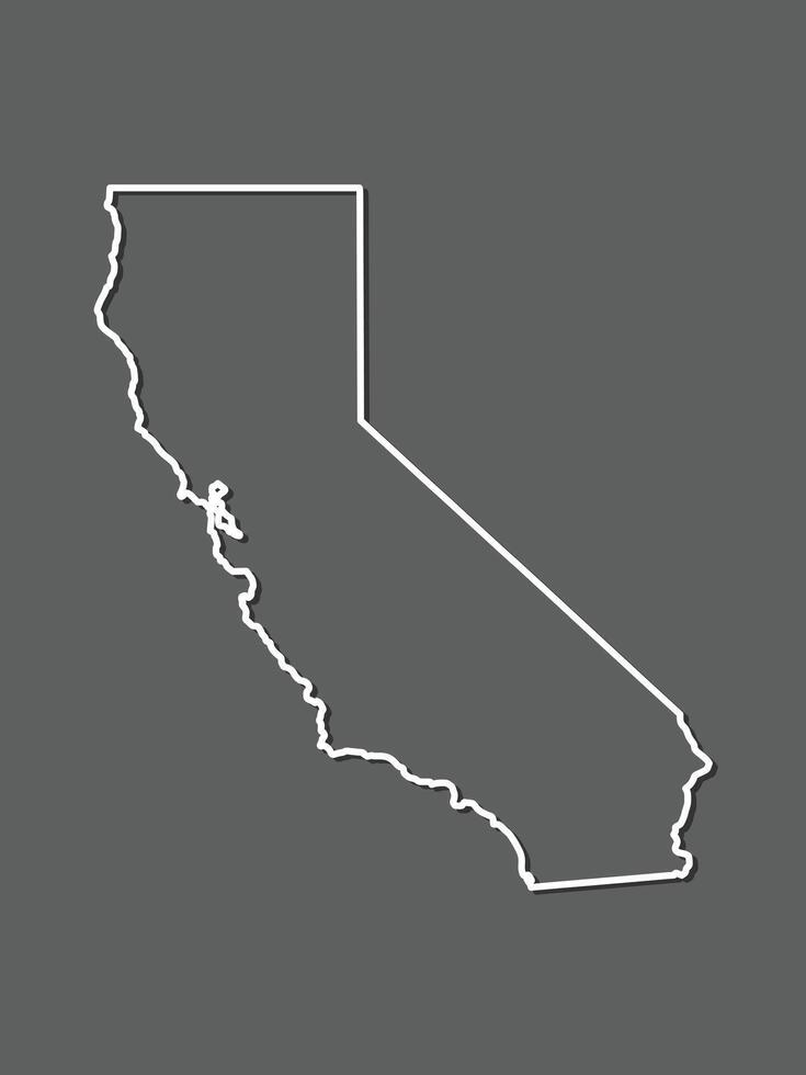 California map with single border line boundary using white color on gray background illustration vector
