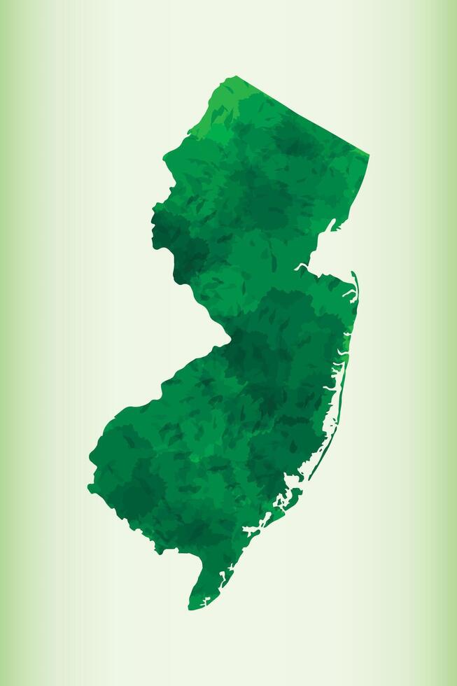 New Jersey watercolor map illustration of green color on light background using paint brush in paper page vector