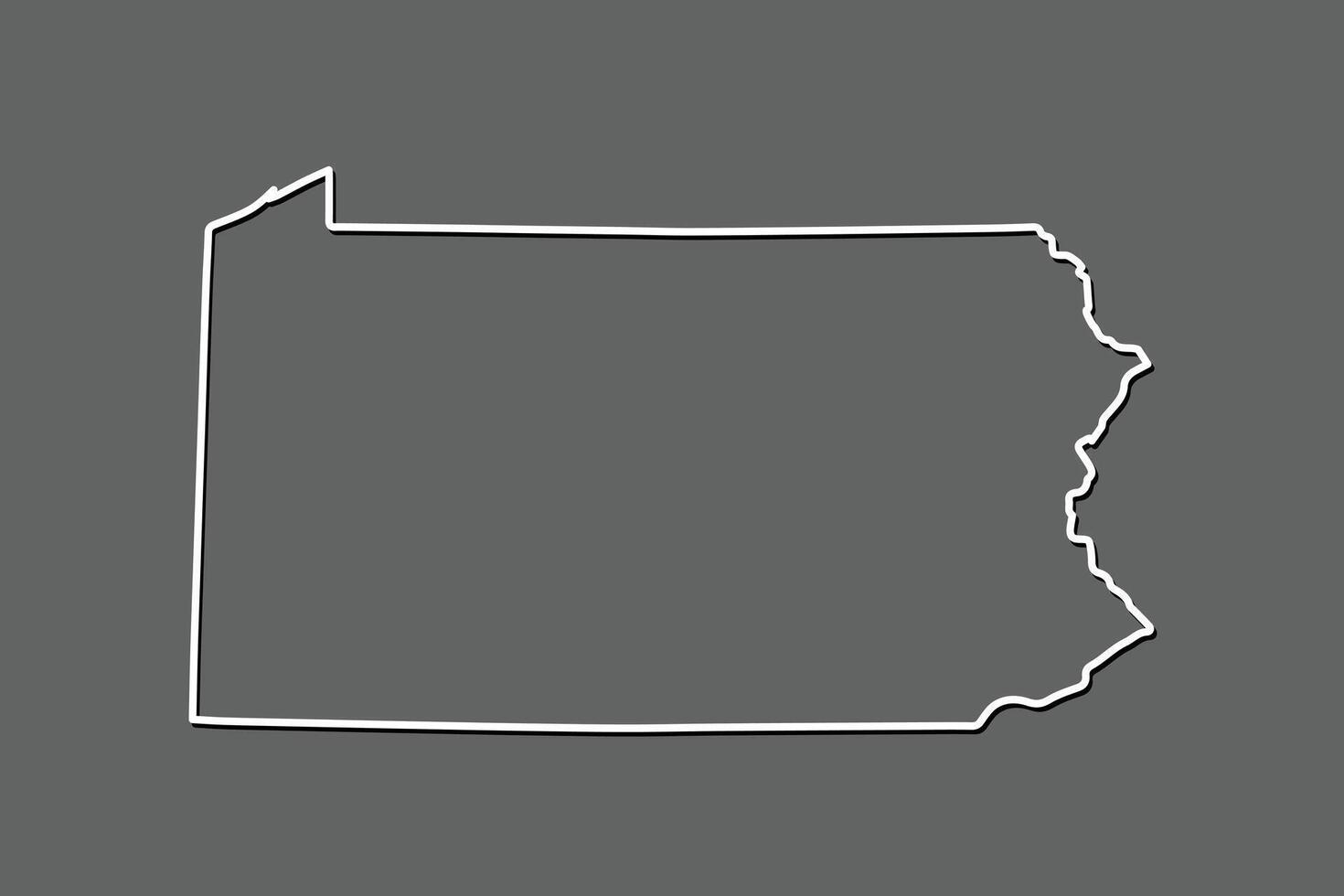 Pennsylvania map with single border line boundary using white color on gray background illustration vector
