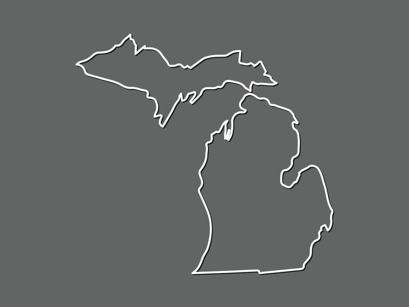 Michigan map with single border line boundary using white color on gray background illustration vector