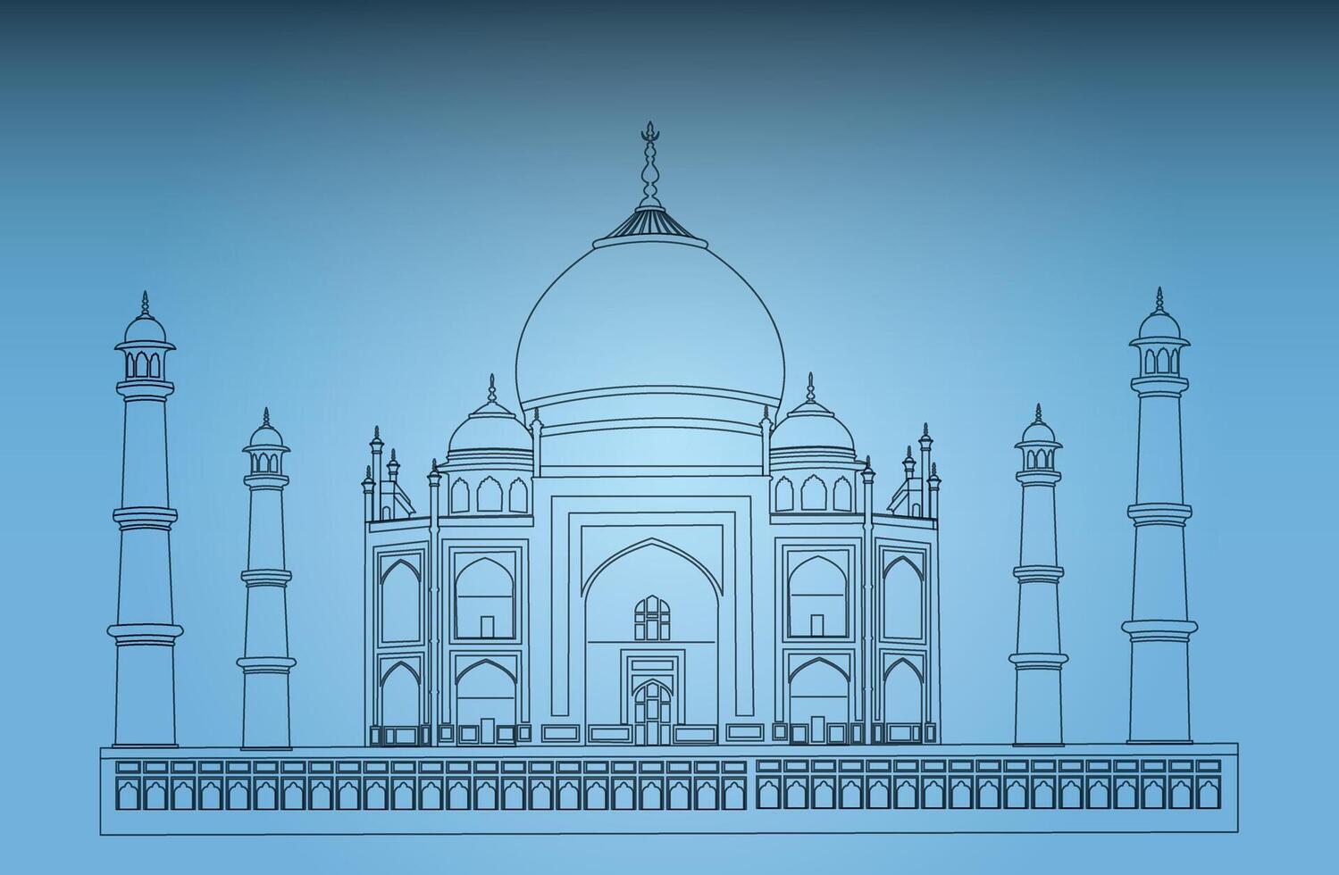 Taj Mahal of India using black lines on blue background vector